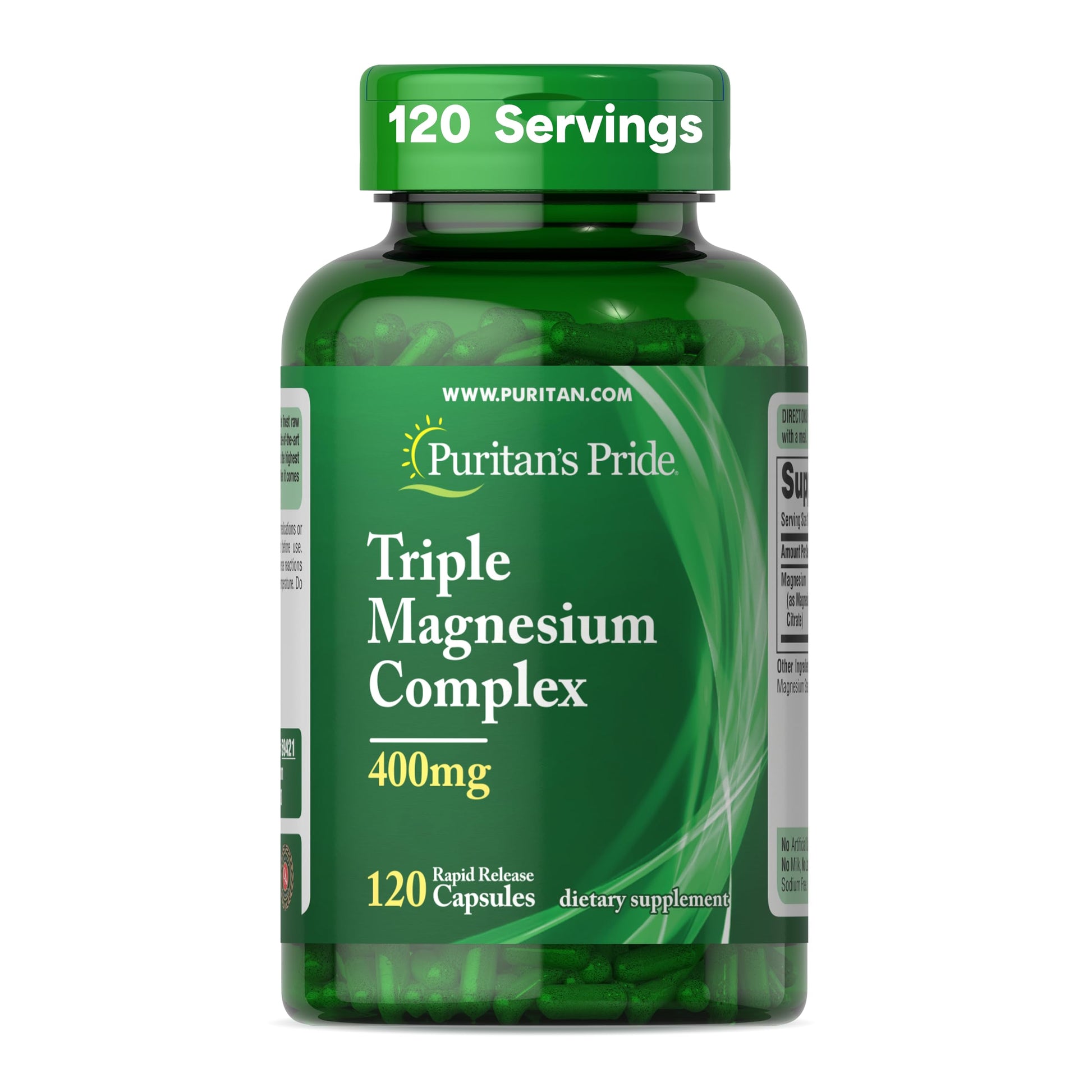 Puritan's Pride Triple Magnesium Complex with Magnesium Oxide, Aspartate, and Citrate 400mg, Dietary Supplement for Muscle, Heart, Nerve, and Bone Support, 120 Rapid Release Capsules Puritan's Pride uk supplements