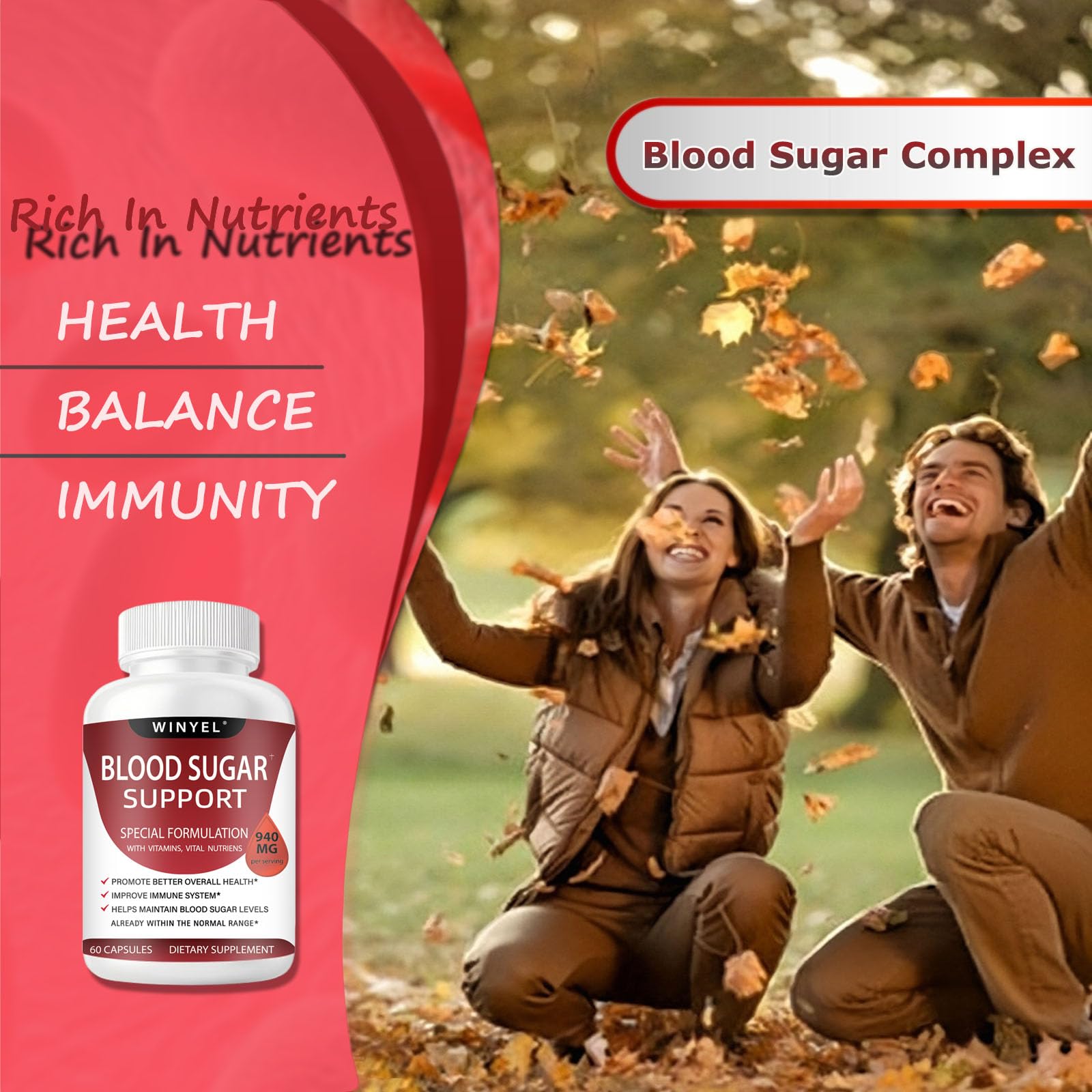 WINYEL Blood Sugar Complex Supplement - with Cinnamon, Bitter Melon, Chromium, Mulberry, Alpha Lipoic Acid, 60 Capsules WINYEL uk supplements
