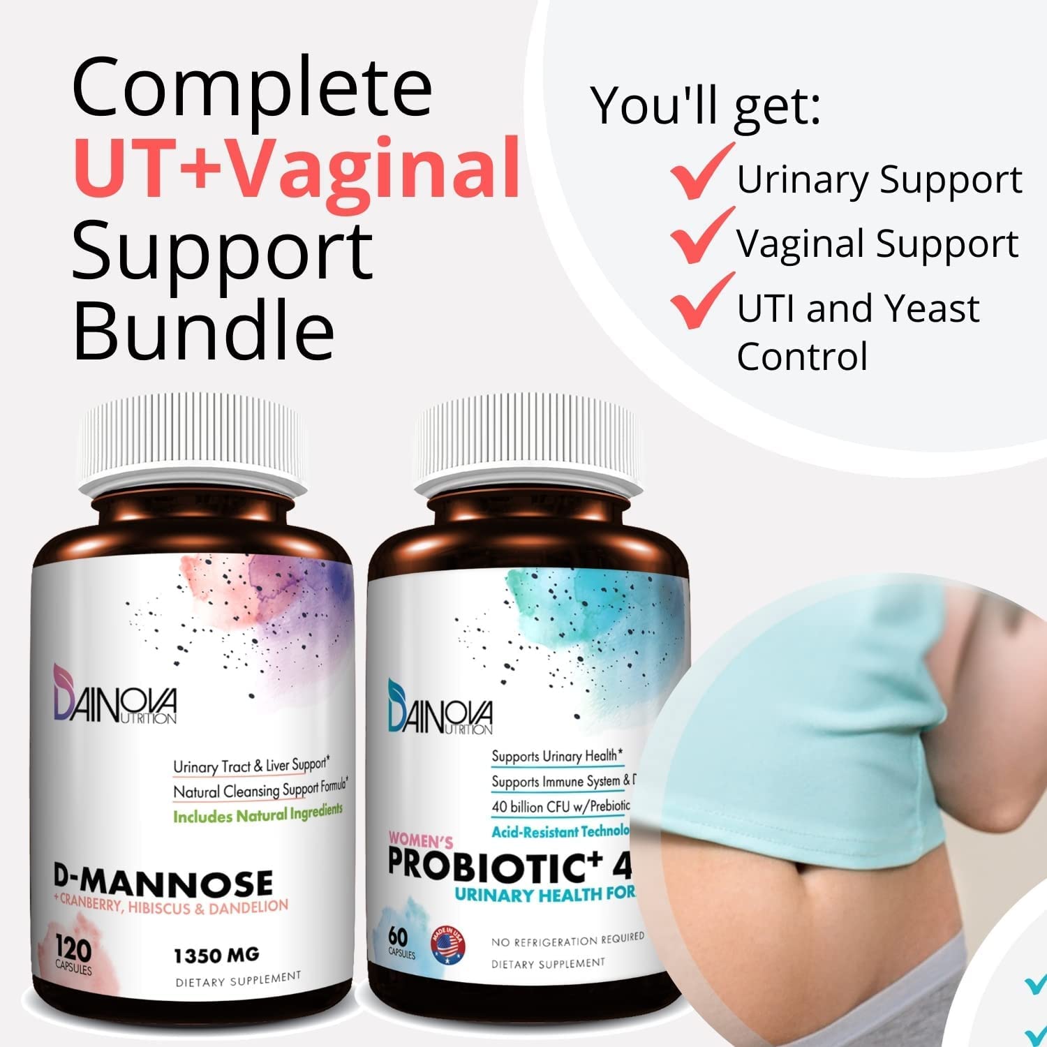 Dainova Nutrition D Mannose Capsules and Probiotics for Women Bundle I Urinary Tract Dainova Nutrition uk supplements