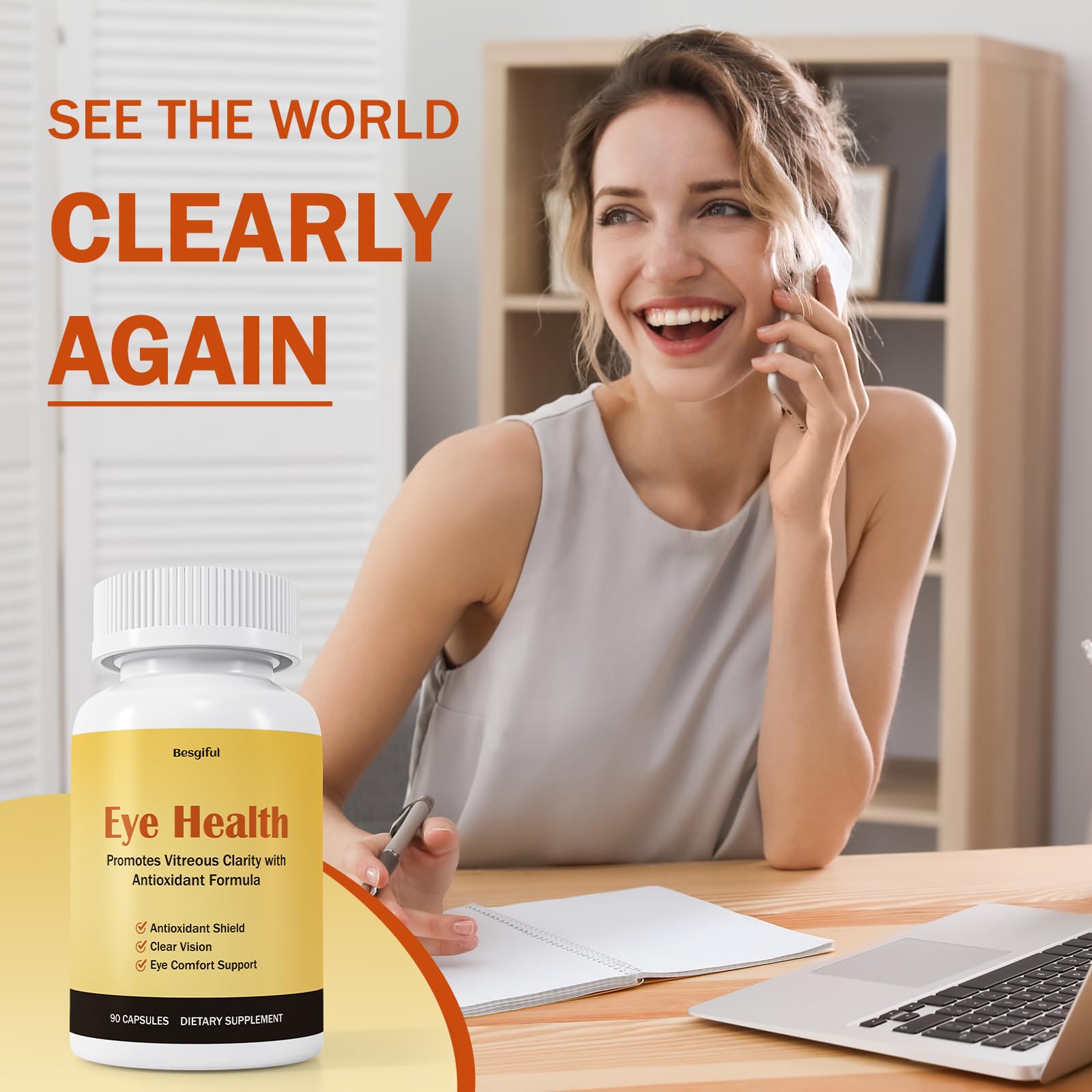 Besgiful Eye Supplement for Vitreous Health, Promotes Clear Vision, Improves Eye Strain & Dryness, Reduces Squiggly Lines, Eye Degeneration, Clear Eye Support, 90 Vegan Capsules Besgiful uk supplements