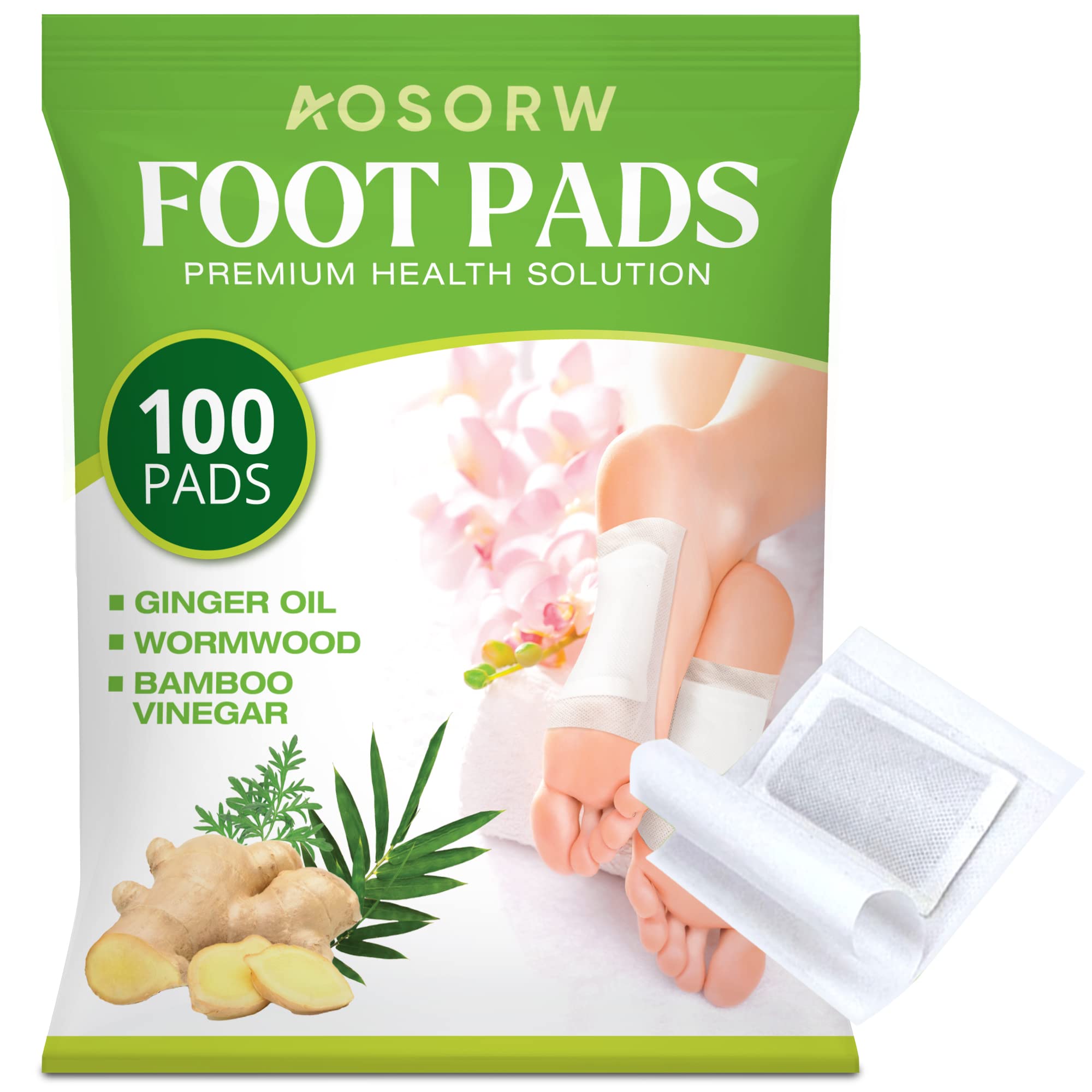 AOSORW 100 Pack Foot Pads, Ginger Oil Bamboo Charcoal Foot Pads, Foot Care Patch AOSORW uk supplements