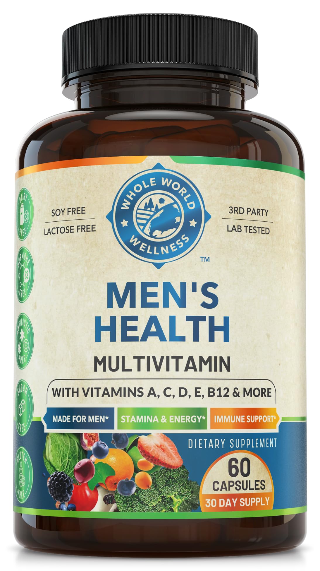 Whole World Wellness Mens Daily Multivitamin Multimineral Supplement for Energy, Focus, Stamina & Performance. Made for Men with 30+ Nutrients, Fruit & Energy Blend. Mens Vitamins, Made in The USA. WHOLE WORLD WELLNESS uk supplements
