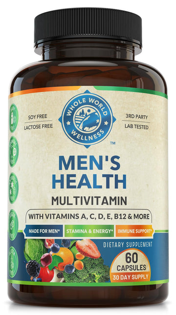 Whole World Wellness Mens Daily Multivitamin Multimineral Supplement for Energy, Focus, Stamina & Performance. Made for Men with 30+ Nutrients, Fruit & Energy Blend. Mens Vitamins, Made in The USA. WHOLE WORLD WELLNESS uk supplements