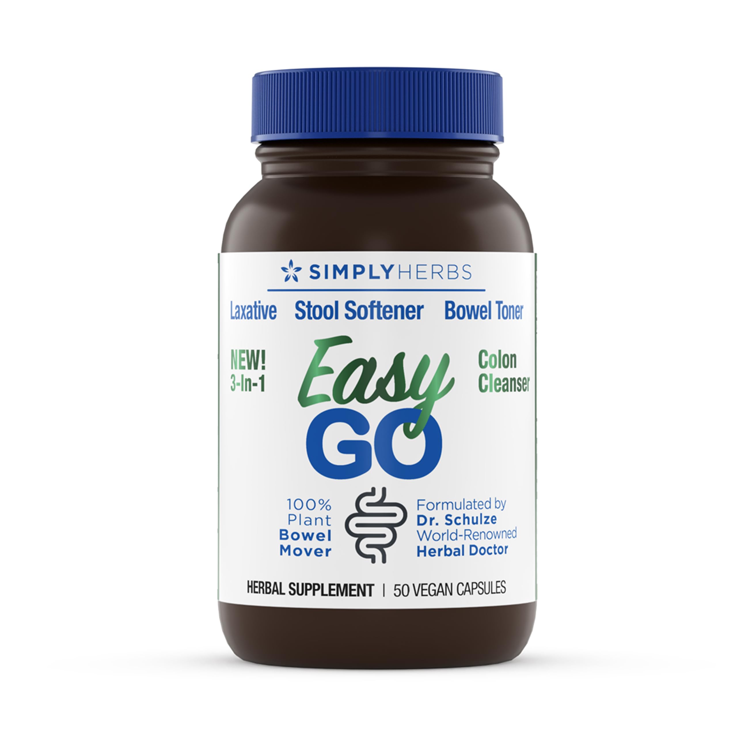 Simply Herbs Easy Go Bowel Mover - Adult Cleansing Supplement for Colon Health Support - Bowel Movement Aid - Stool Softener - Daily-Use Laxative - Plant-Based Ingredients - Vegan - 50 Count Dr. Schulze's uk supplements