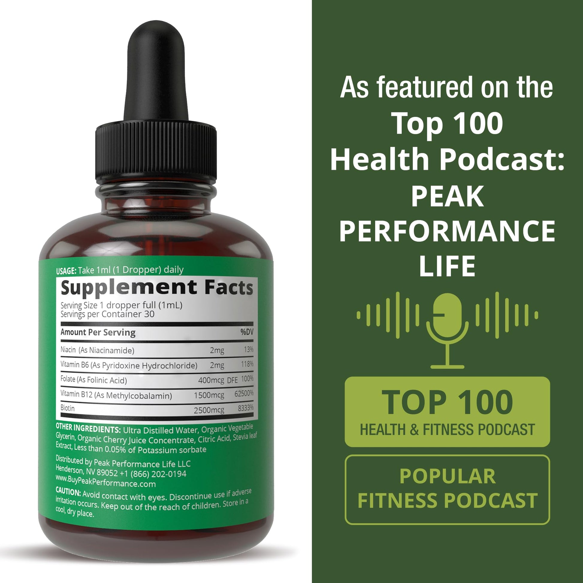 B Complex Liquid Drops Vegan Supplement. Best 5 B Vitamins with B3 Niacin, B6, B7 Biotin, B9 Folate, Methylcobalamin B12. B-Complex for Hair, Skin Nails, Energy. for Adults, Men, Women Peak Performance uk supplements