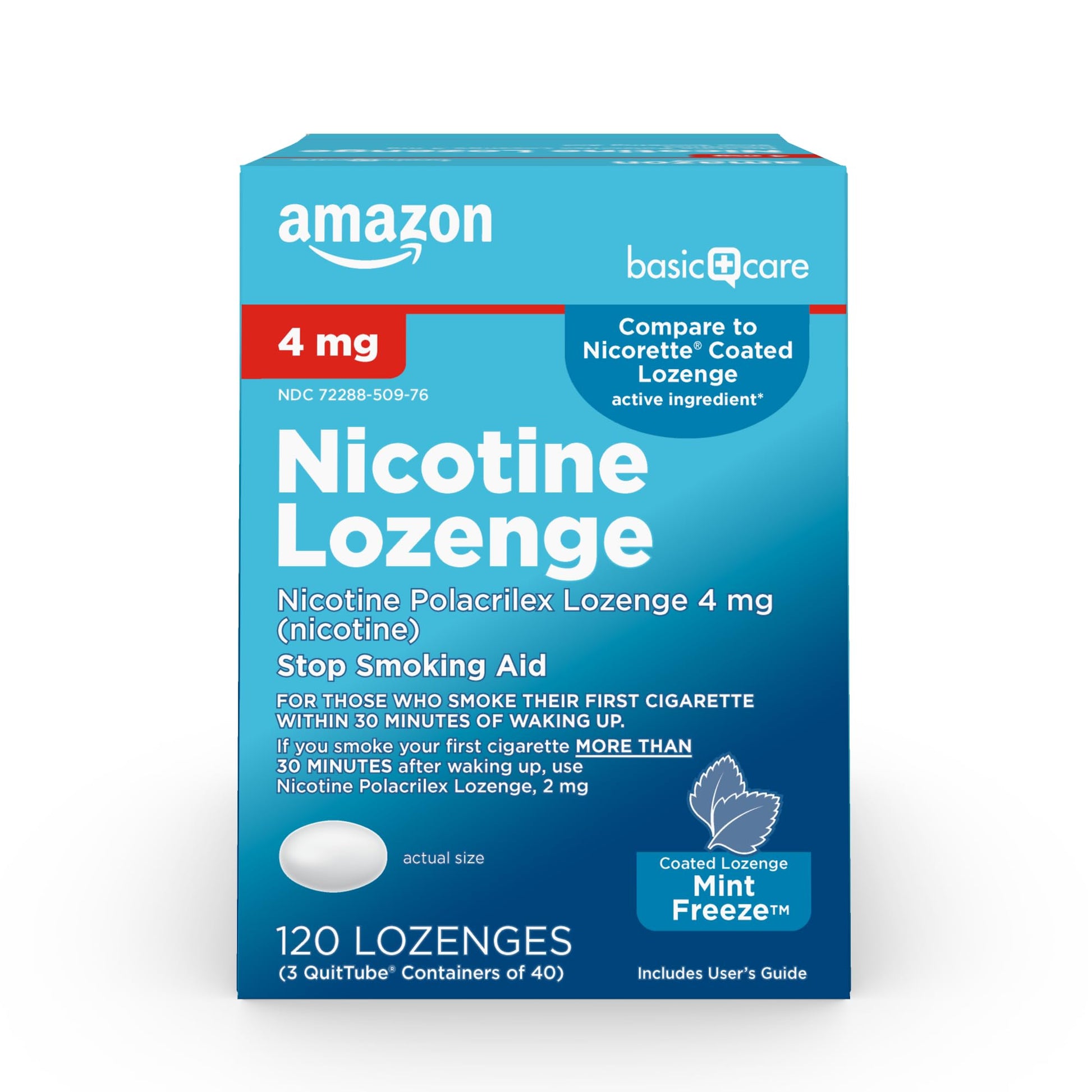Amazon Basic Care Coated Ice Mint Nicotine Polacrilex Lozenges, 4 mg, Stop Smoking Aid, 120 Count Amazon Basic Care uk supplements