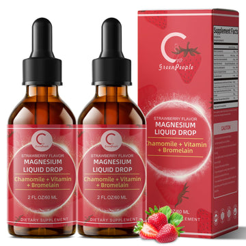 (2 Pack) Magnesium Glycinate Liquid with Chamomile, Hawthorn & Ginger for Stress Relief and Digestive Comfort, Fast Absorption, Non-GMO, Vegan Formula, Sugar Free, Strawberry Flavor, 4 Fl OZ GPGP GreenPeople uk supplements