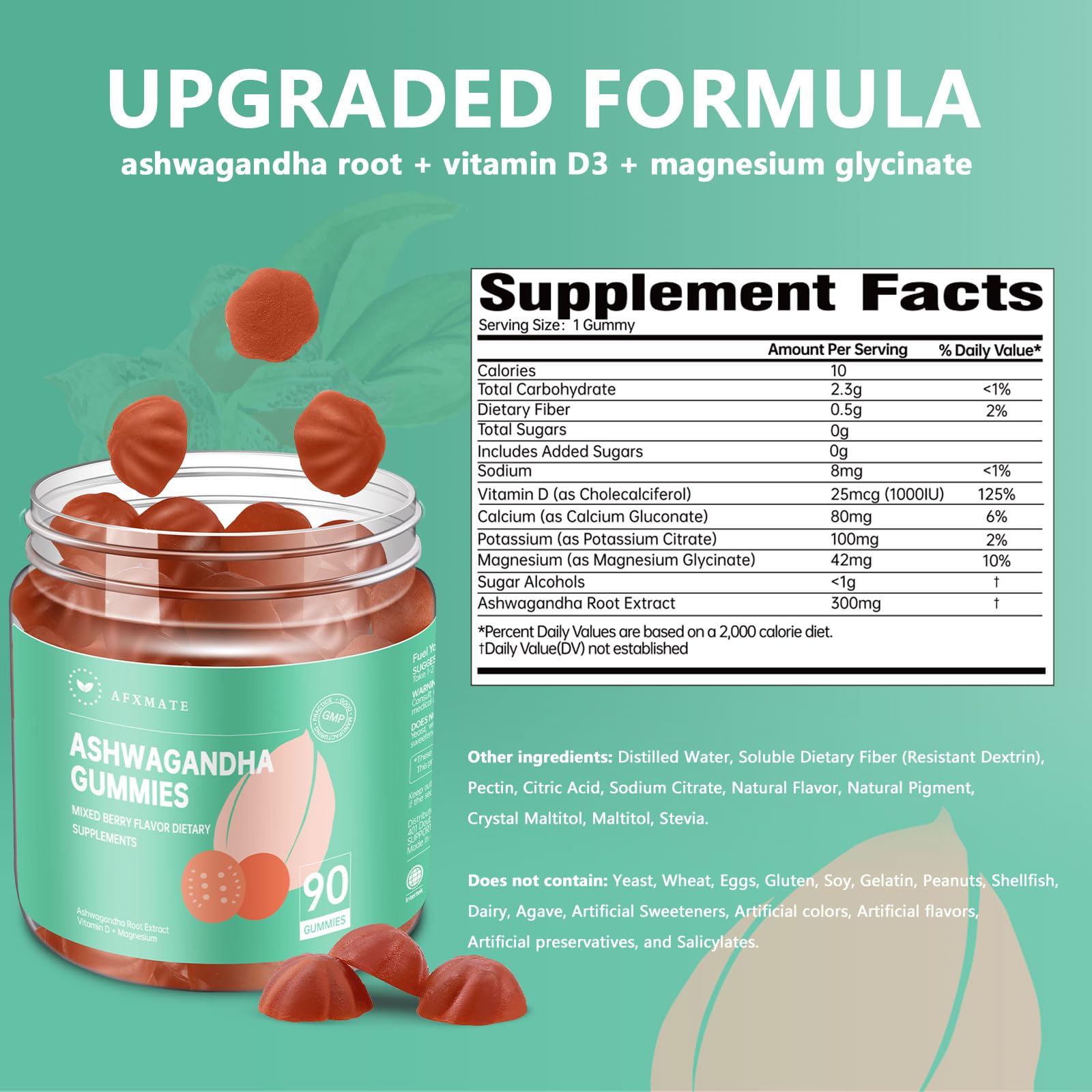 AFXMATE Ashwagandha Gummies for Women Sugar Free, Men's Ashwagandha Supplement Gummy with Vitamin D Magnesium Vegan (90 Counts) AFXMATE uk supplements