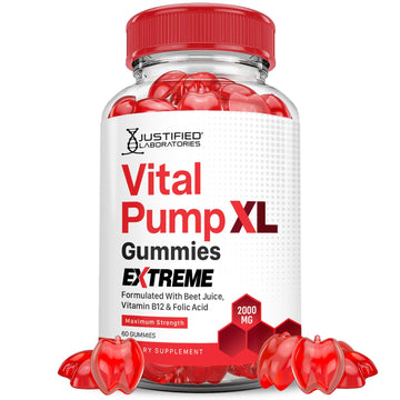 Justified Laboratories Vital Pump XL Extreme 2000MG Performance Gummies Vital PumpXL Advanced Formula Formulated with Beet Juice ACV Pomegranate Powder B12 Vegan Non GMO 60 Gummys Justified Laboratories uk supplements