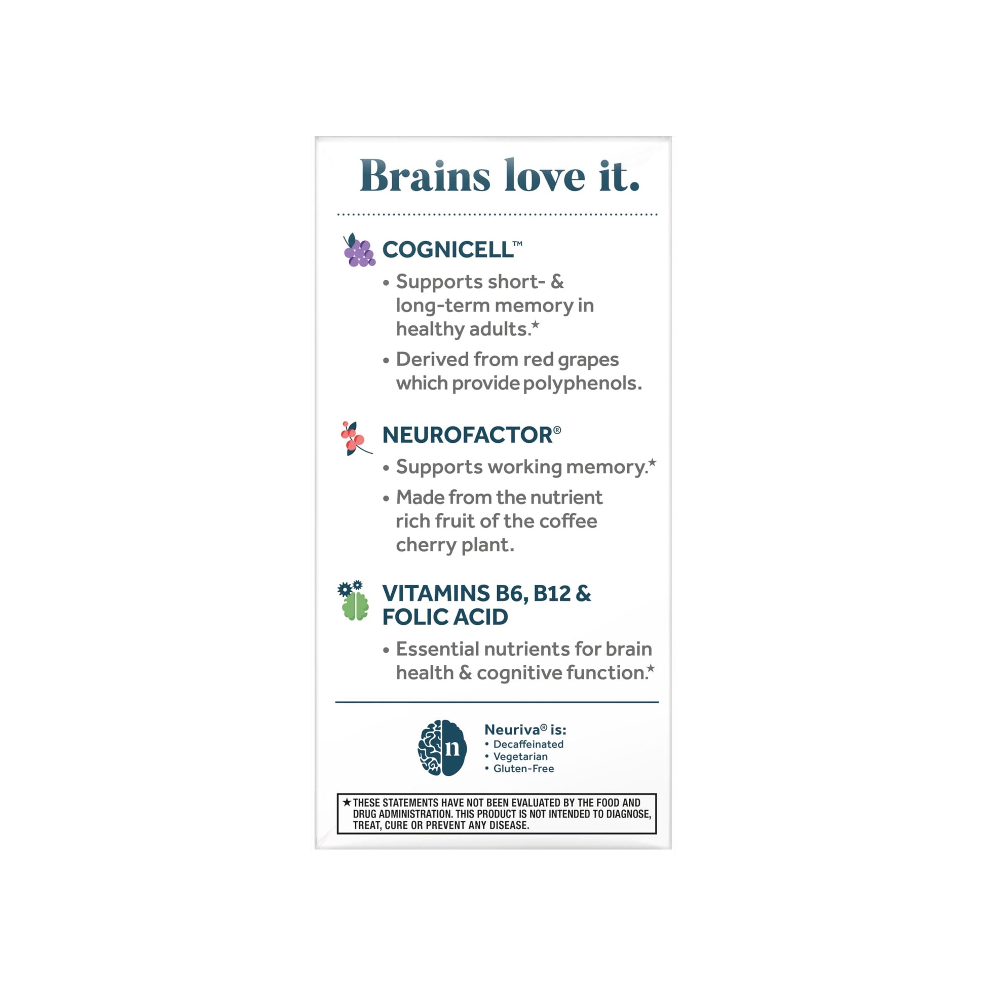 NEURIVA Memory 3D Brain Supplement - Decaffeinated Nootropic Capsules for Memory, Focus, & Cognitive Function - Short Term, Long Term, & Working Memory Support - 50ct NEURIVA uk supplements