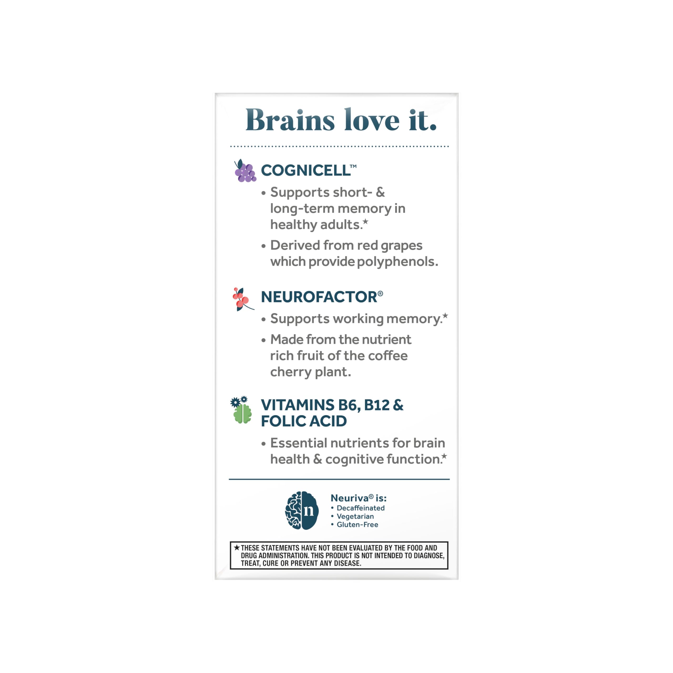 NEURIVA Memory 3D Brain Supplement - Decaffeinated Nootropic Capsules for Memory, Focus, & Cognitive Function - Short Term, Long Term, & Working Memory Support - 50ct NEURIVA uk supplements
