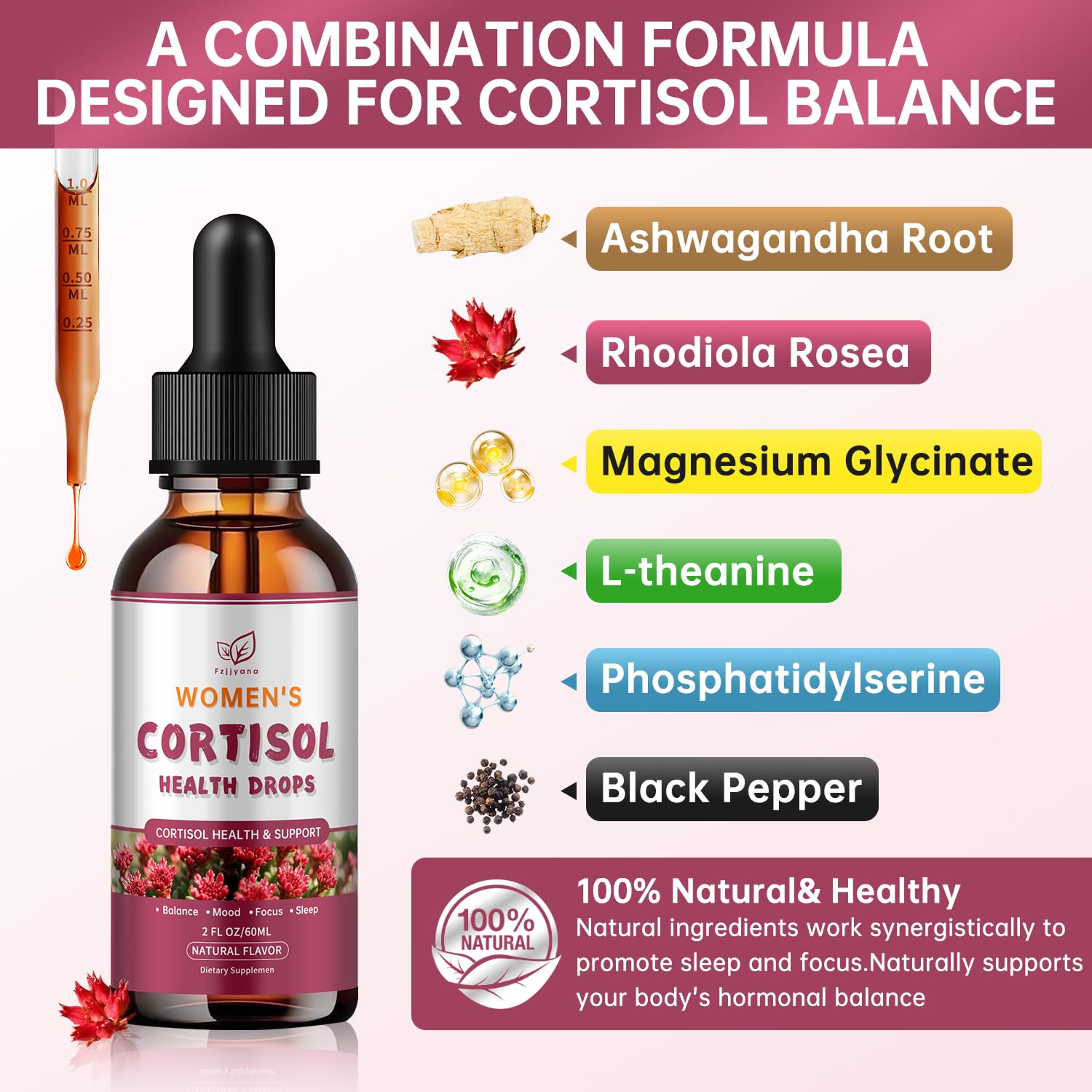 Cortisol Manager Liquid Drops, Cortisol Supplements for Women, with magnesium ashwagandha, rhodiola rosea,l-theanine,Phosphatidylserine-Promote Relaxation and Support Mood- 30 Day Vegan Supply Fzjjyana uk supplements