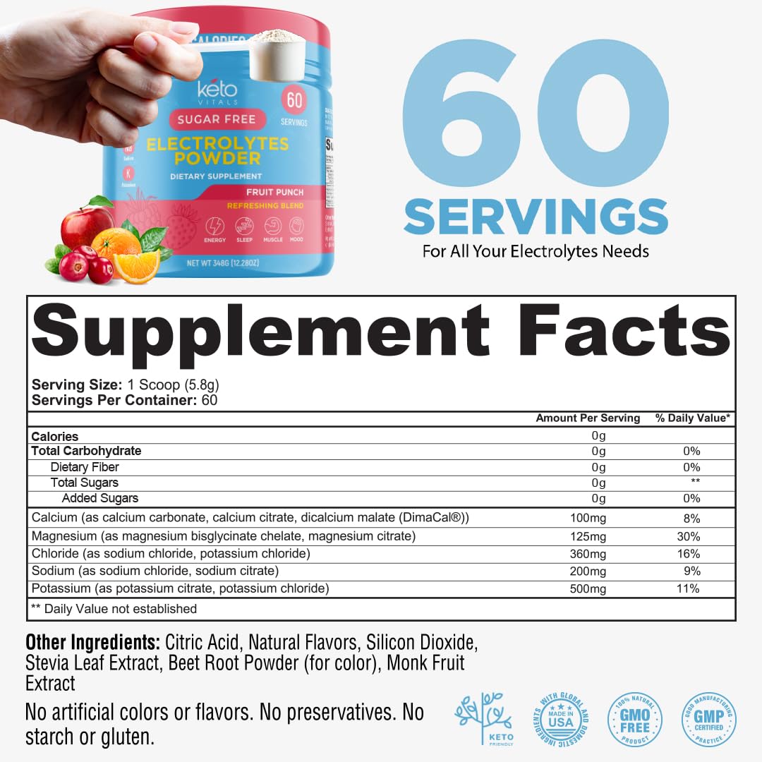 Keto Vitals Keto Electrolytes Powder | Keto-Friendly Electrolytes with Potassium, Magnesium, Sodium, Calcium | Electrolytes Sugar Free | Supplement Energy Drink Mix Keto Vitals uk supplements