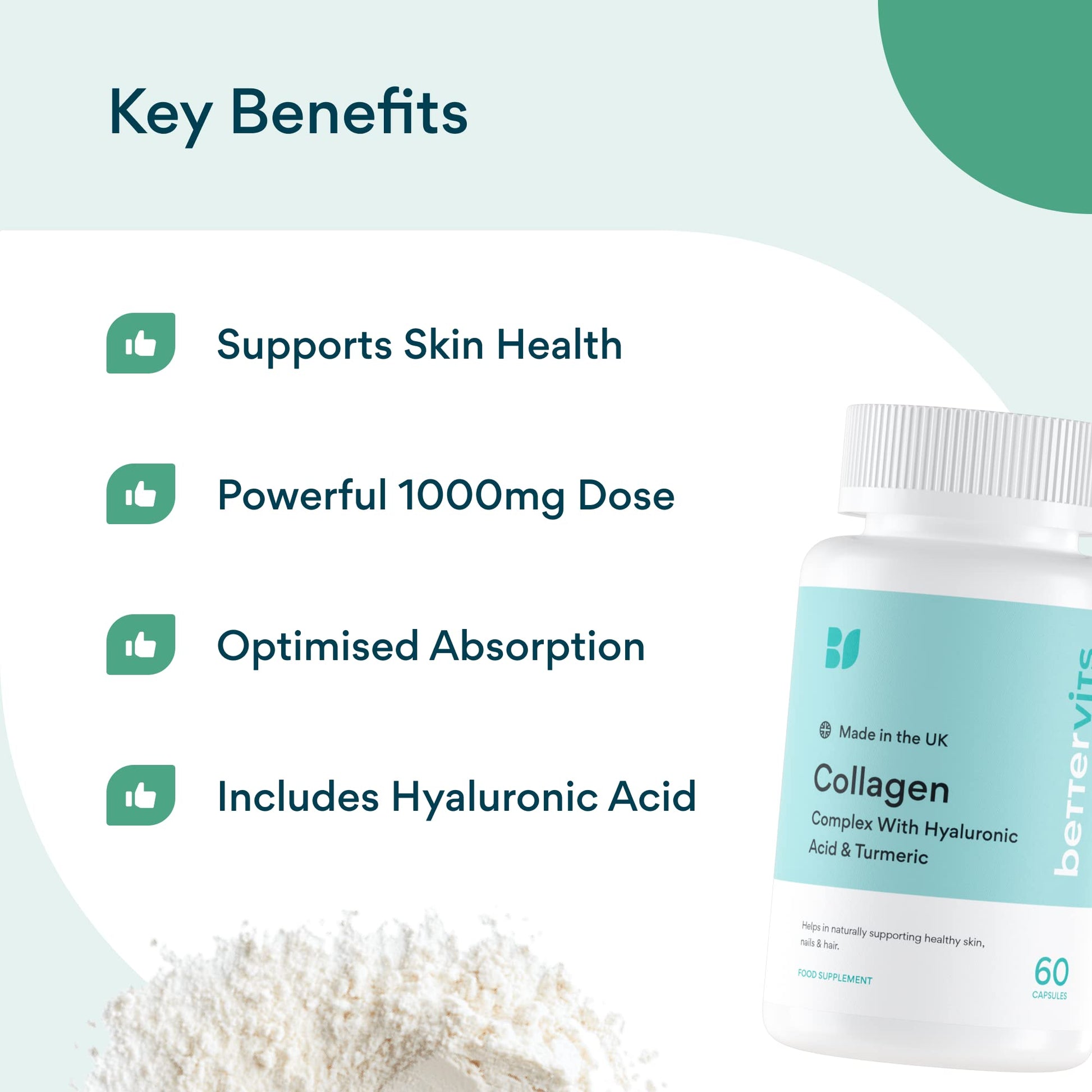 Bettervits Collagen Complex | 1000mg Hydrolyzed Capsules | Skin | Hair | Nails | Joints | Hydrates & Smooths Bettervits uk supplements