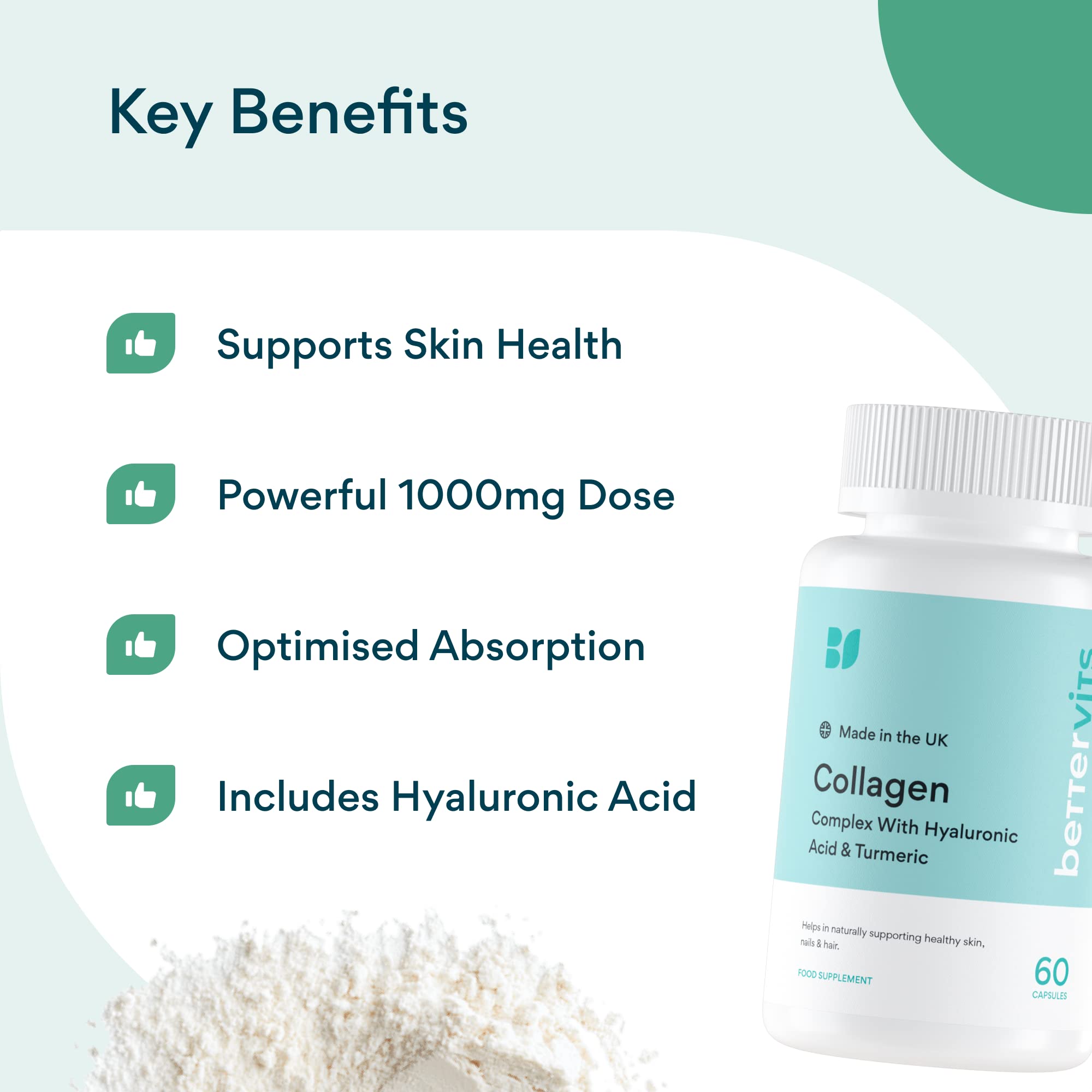 Bettervits Collagen Complex | 1000mg Hydrolyzed Capsules | Skin | Hair | Nails | Joints | Hydrates & Smooths Bettervits uk supplements