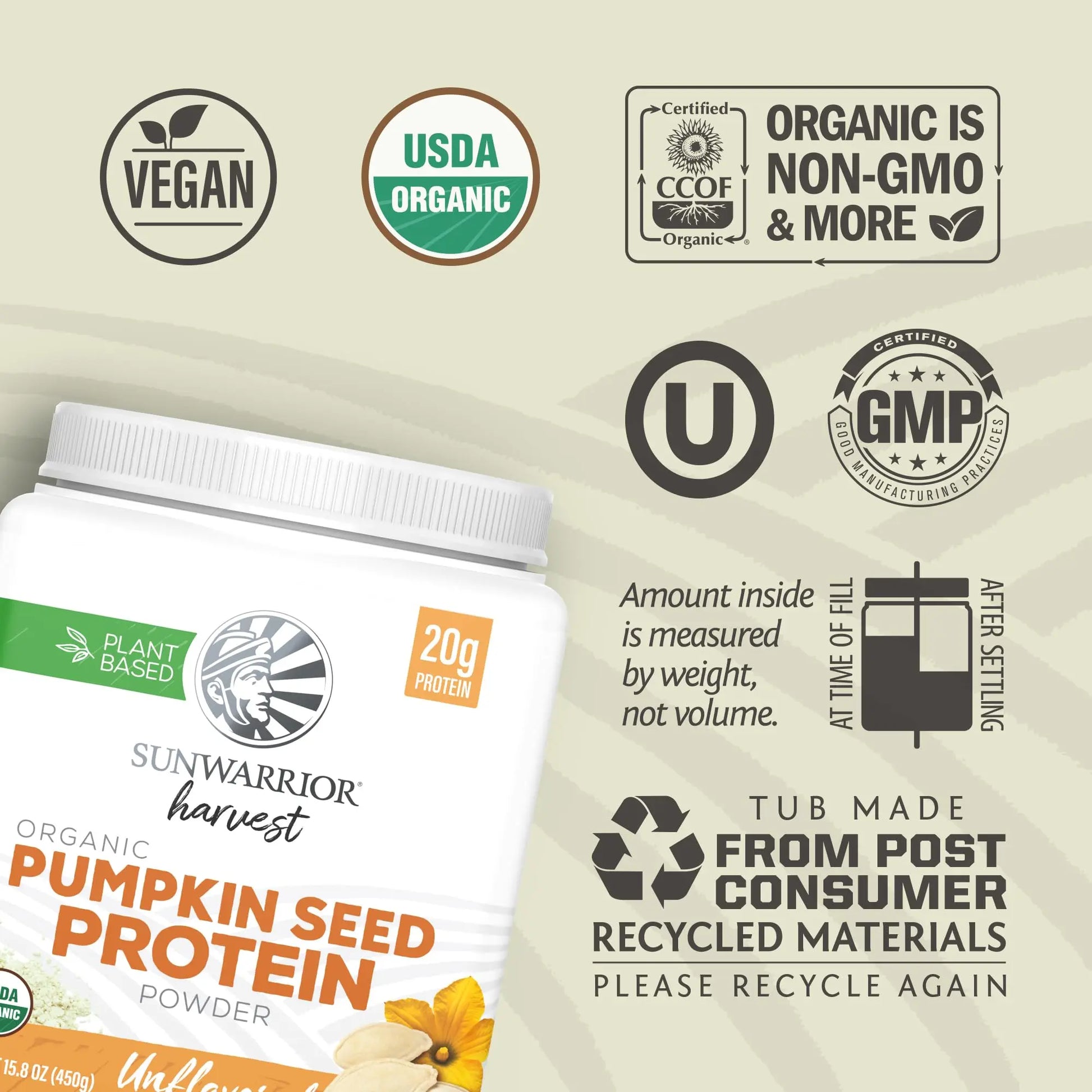 Organic Pumpkin Seed Protein Powder Cold Pressed, Simple Single-Ingredient Superfood Plant-Based, Easy to Digest All 9 Essential Amino Acids Mild Flavor for Smoothies Sunwarrior uk supplements