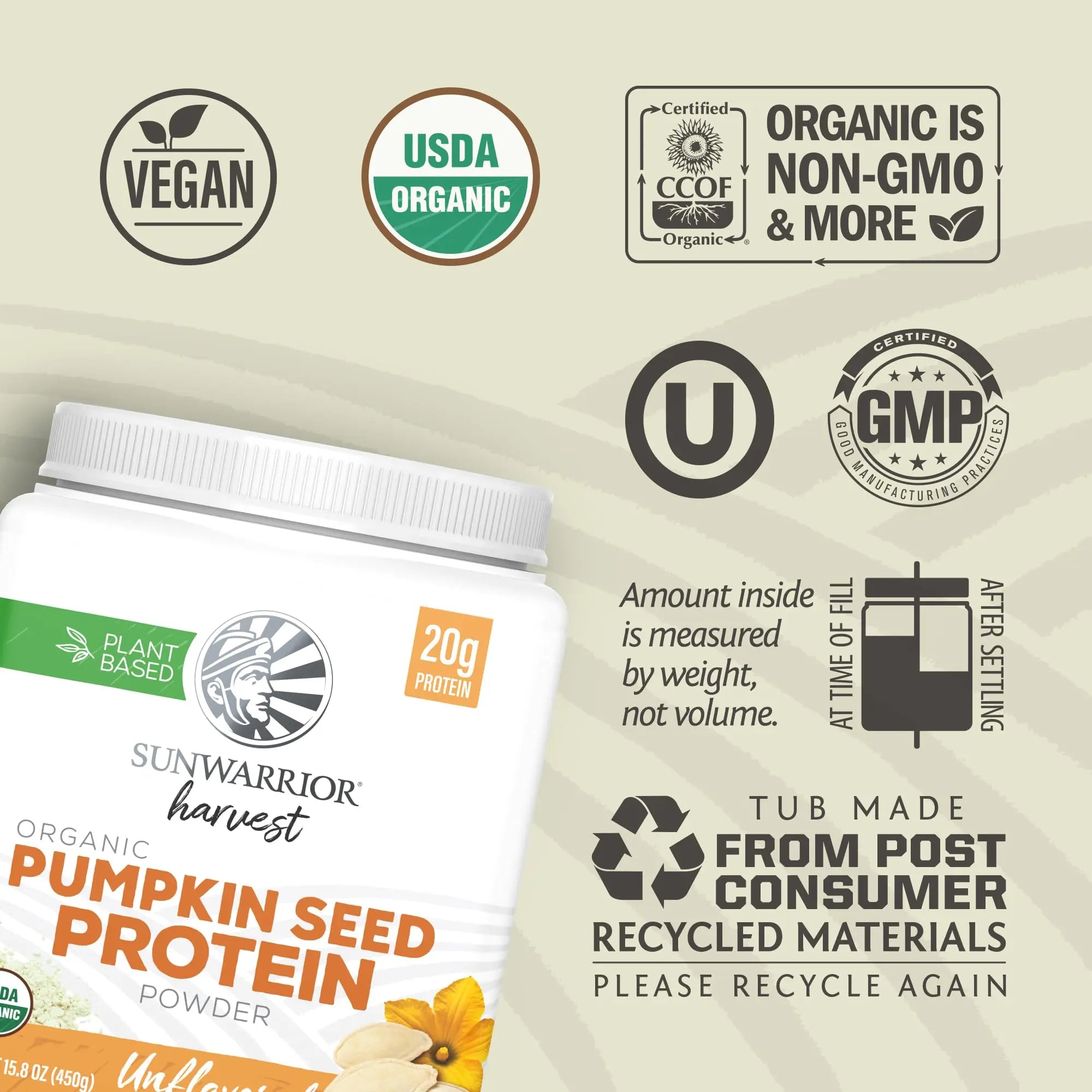 Organic Pumpkin Seed Protein Powder Cold Pressed, Simple Single-Ingredient Superfood Plant-Based, Easy to Digest All 9 Essential Amino Acids Mild Flavor for Smoothies Sunwarrior uk supplements