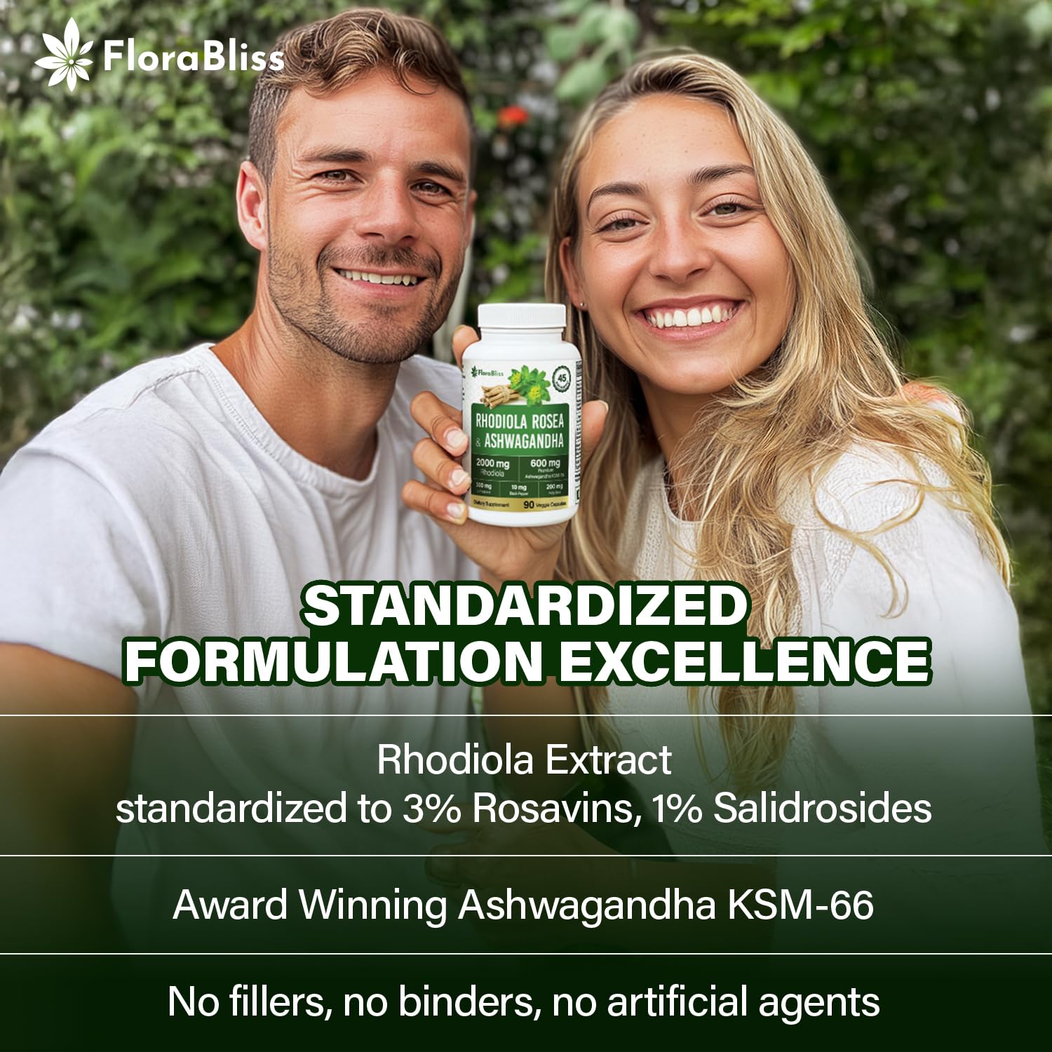 FloraBliss Rhodiola Rosea with Ashwagandha KSM-66, L-Theanine, Holy Basil & Black Pepper - 90 High Potency Vegan Capsules - 45-Day Supply FloraBliss uk supplements
