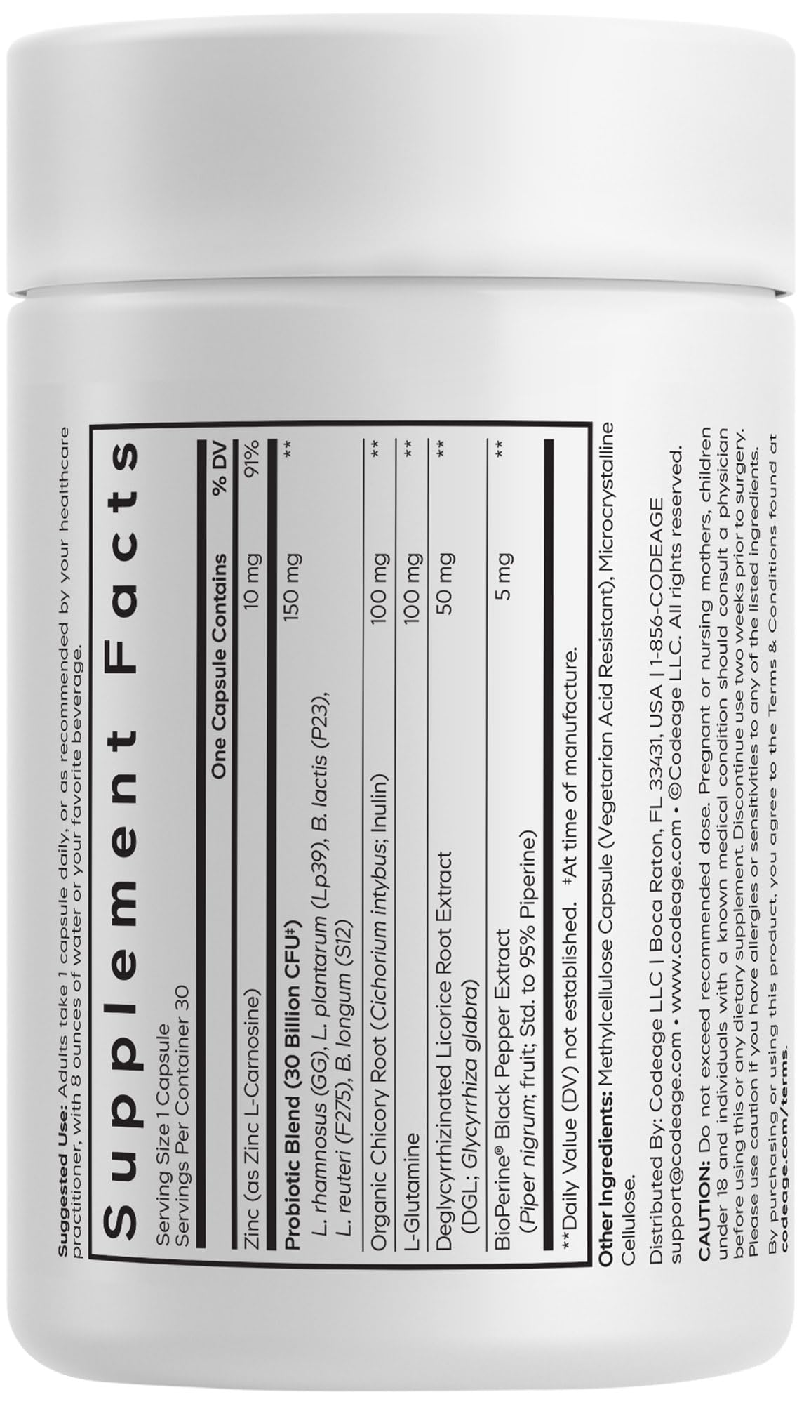 Codeage Daily Synbiotic Supplement - Prebiotics, Lactobacillus & Bifidobacterium Probiotics, L-Glutamine, Zinc L-Carnosine, DGL, Synbiotic Probiotic, BioPerine - Shelf-Stable - 30 Capsules Codeage uk supplements