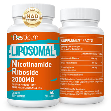 Aesticum 2000 MG Nicotinamide Riboside, NMNH Supplement Alternative, Liposomal Nicotinamide Riboside Supplement with TMG & Pterostilbene - NAD*, Energy, Focus, Immunity, Age Resist - 120 Softgels Aesticum uk supplements