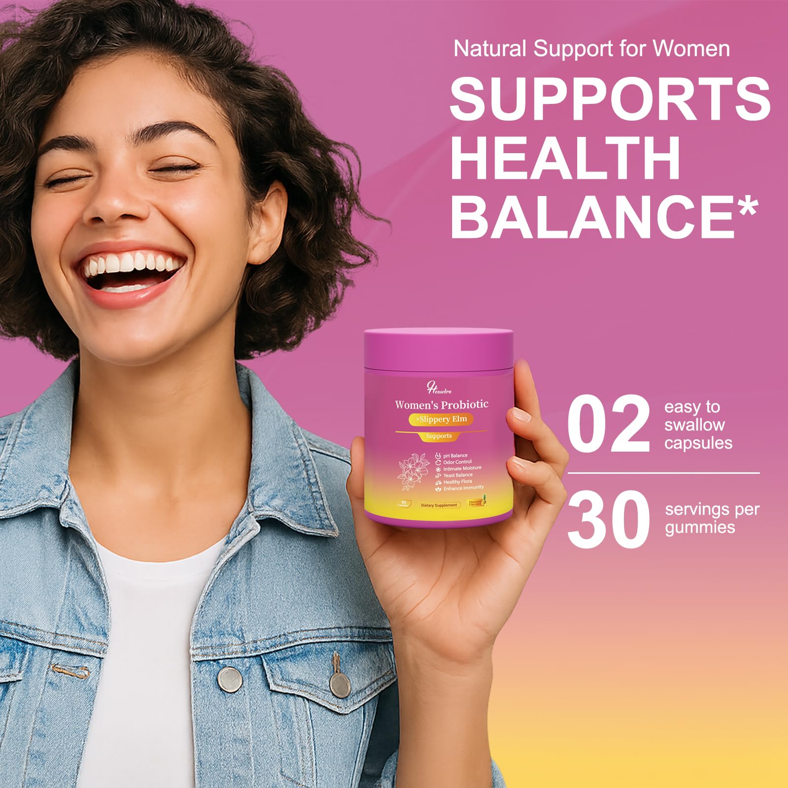 Her Juicy Women's Probiotic Gummies: Supports Women’s Wellness & pH Balance, Clean Vegan, Pineapple Flavor, Prebiotics & Lactobacillus Blend, with Slippery Elm, Gut Health & Immune Defense, 60 Gummies Heawdra uk supplements