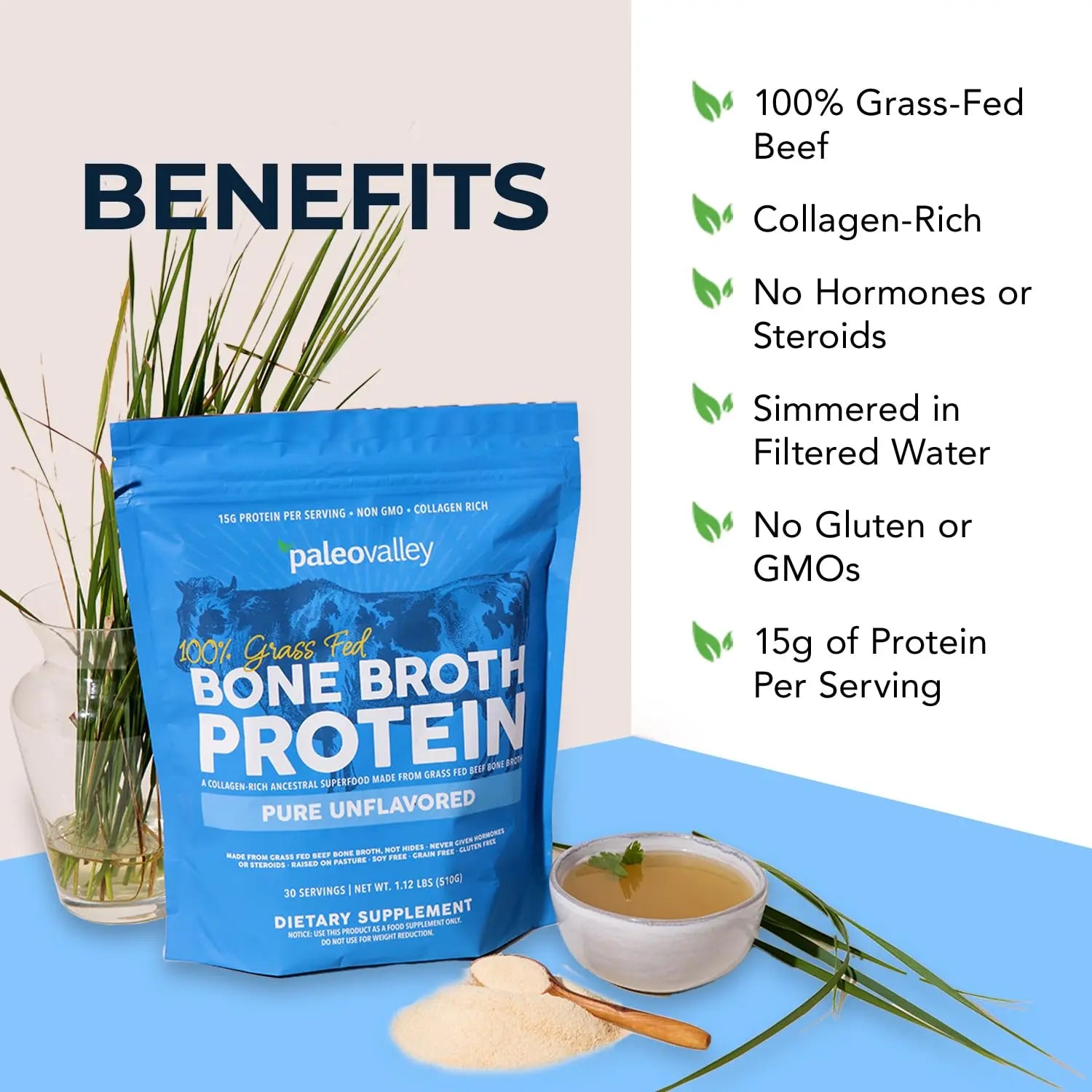 Paleovalley 100% Grass Fed Beef Bone Broth Protein Powder - Rich in Collagen Peptides for Hair, Skin, Gut Health, Bone and Joint Support Paleovalley uk supplements