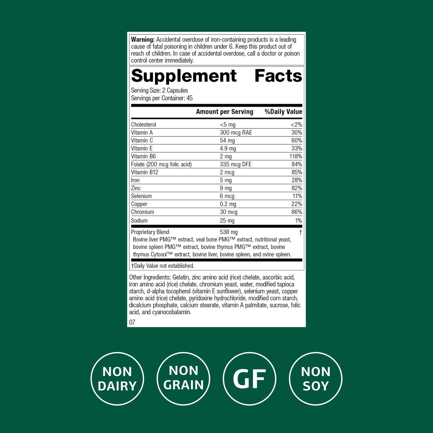Standard Process Inc. Immuplex - Daily Immune Support Supplement with Folate, Iron, Vitamin C & Vitamin A - Mineral Supplement with Antioxidant Ingredients - 90 Capsules Standard Process Inc. uk supplements