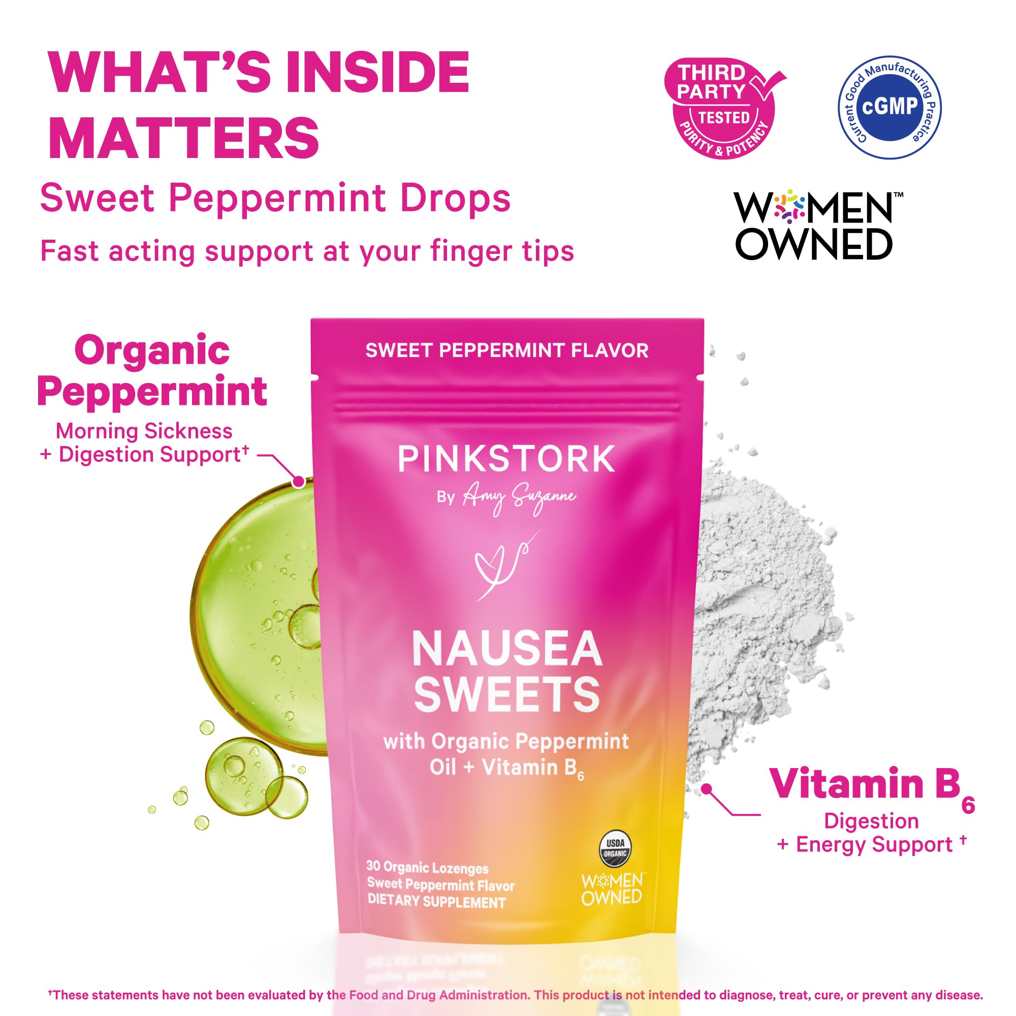 Pink Stork Organic Peppermint Sweets for Morning Sickness and Motion Sickness Support, Added Vitamin B6, 1st Trimester Pregnancy Must Haves - 30 Wrapped Peppermint Candies Pink Stork uk supplements