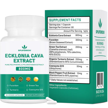 Spliferikou Ecklonia Cava Extract, 800mg, 60 Veggie Capsules with Fucoidan, Green Tea, Turmeric, CoQ10, Dietary Supplement Spliferkou uk supplements