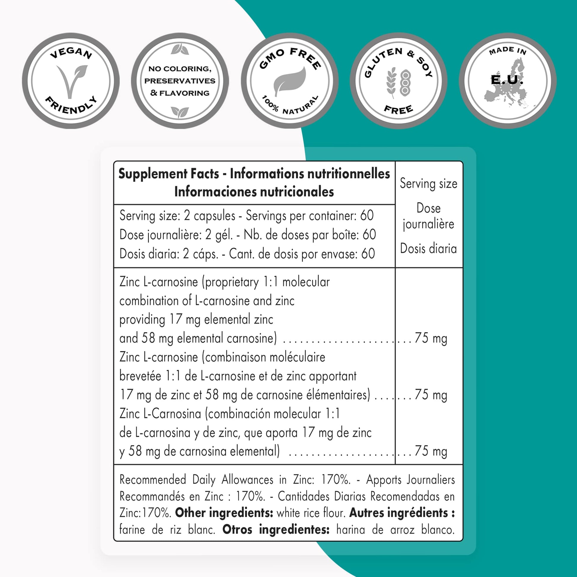 SuperSmart - Zinc L-Carnosine 75mg per Day (Well-Tolerated) - Zinc Carnosine Supplemen Supersmart uk supplements