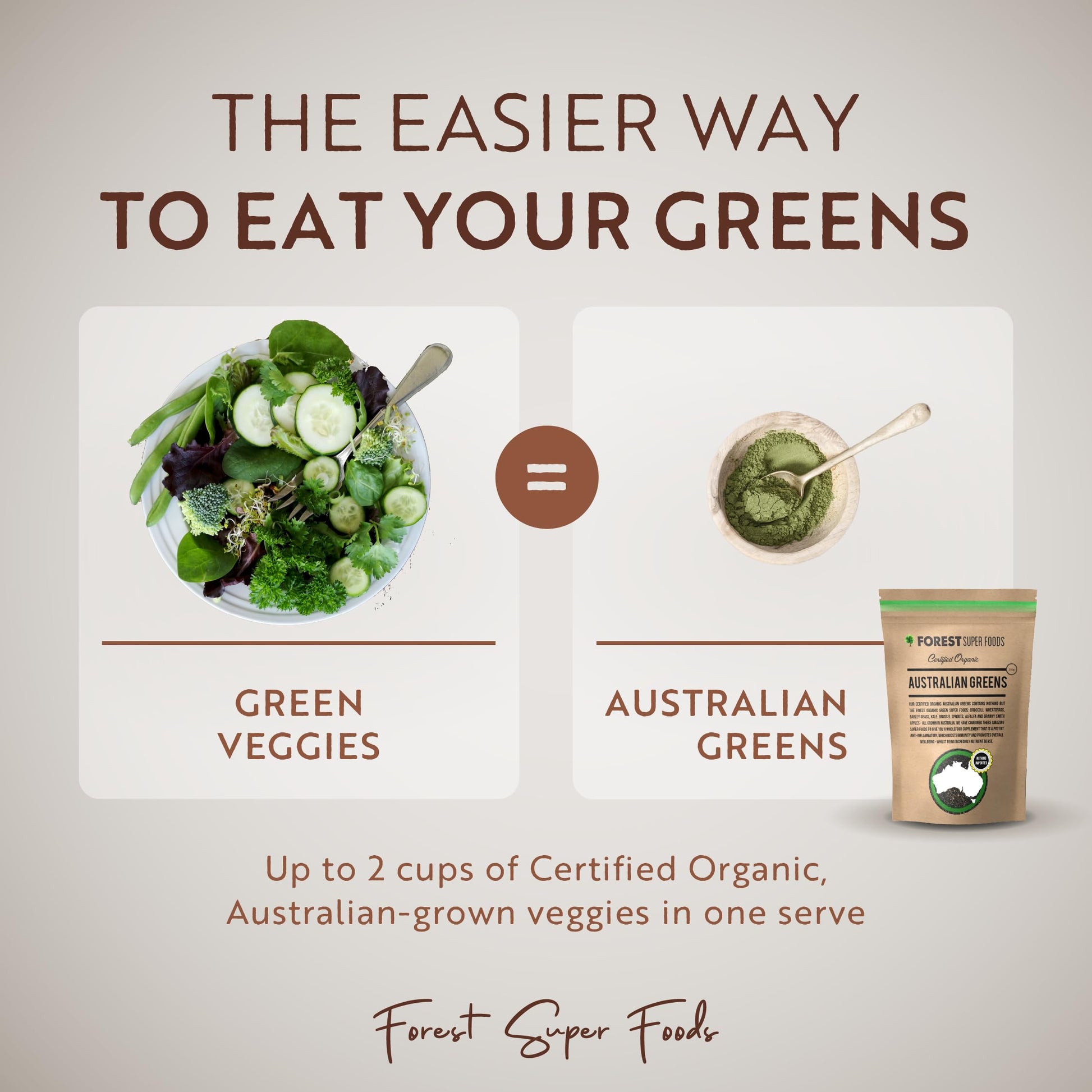 Certified Organic Australian Greens Whole Food Blend | 7 Incredible Whole Foods | No fillers or additives Forest Super Foods uk supplements