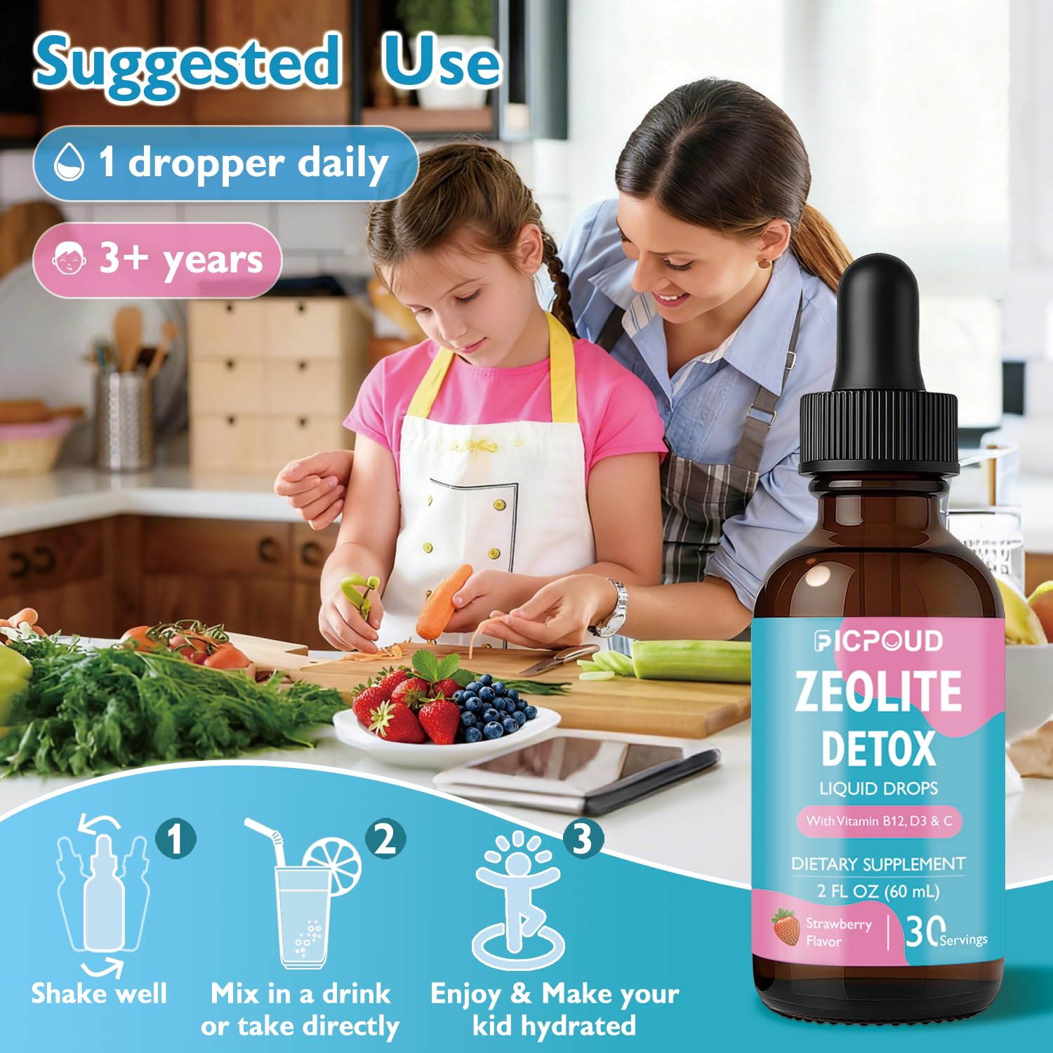 Ficpoud Zeolite Detox for Kids & Adults – Pure Zeolite clinoptilolite Liquid Drops with Vitamin B12, C & D3 – Gentle Daily Cleanse for Gut, Immune, Energy & Speech Support, Strawberry Flavor, 2 Fl Oz Ficpoud uk supplements