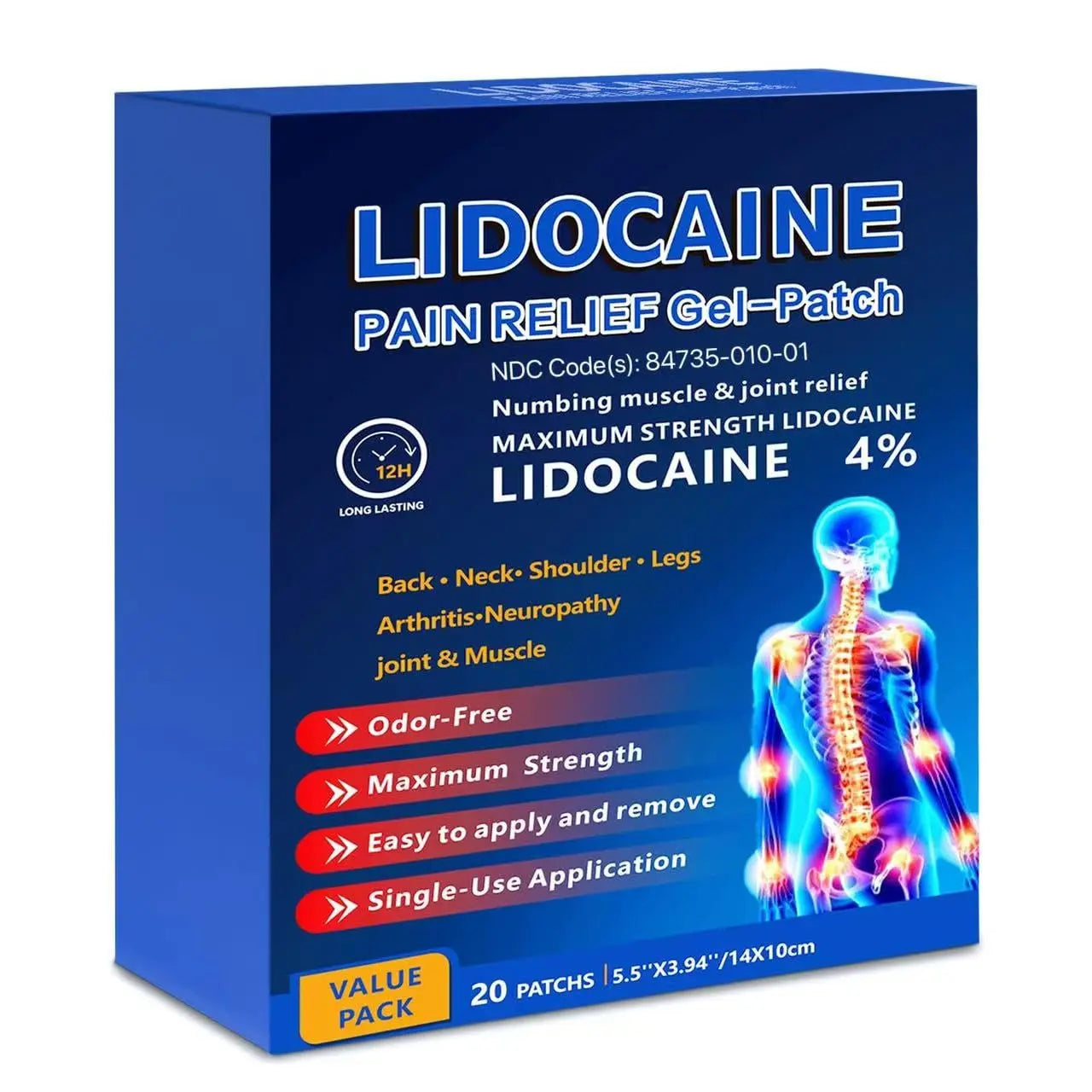 KIbabyDI Professional Lidocaine Pain Relief Patches - 20 Count | 4% Medicated Gel Patches for Targeted Joint & Muscle Comfort | Long-Lasting 12-Hour Relief, Ultra-Flexible Design -lb234 KIbabyDI uk supplements