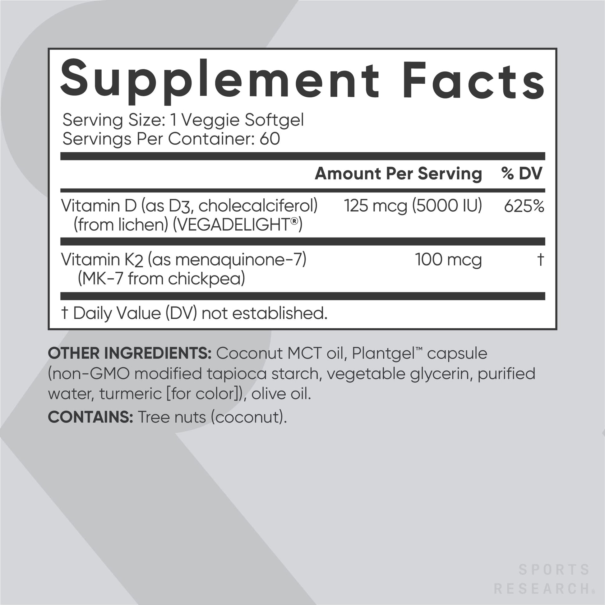Sports Research Vegan Vitamin D3 + K2 Supplement with Organic Coconut Oil - 5000iu Sports Research uk supplements