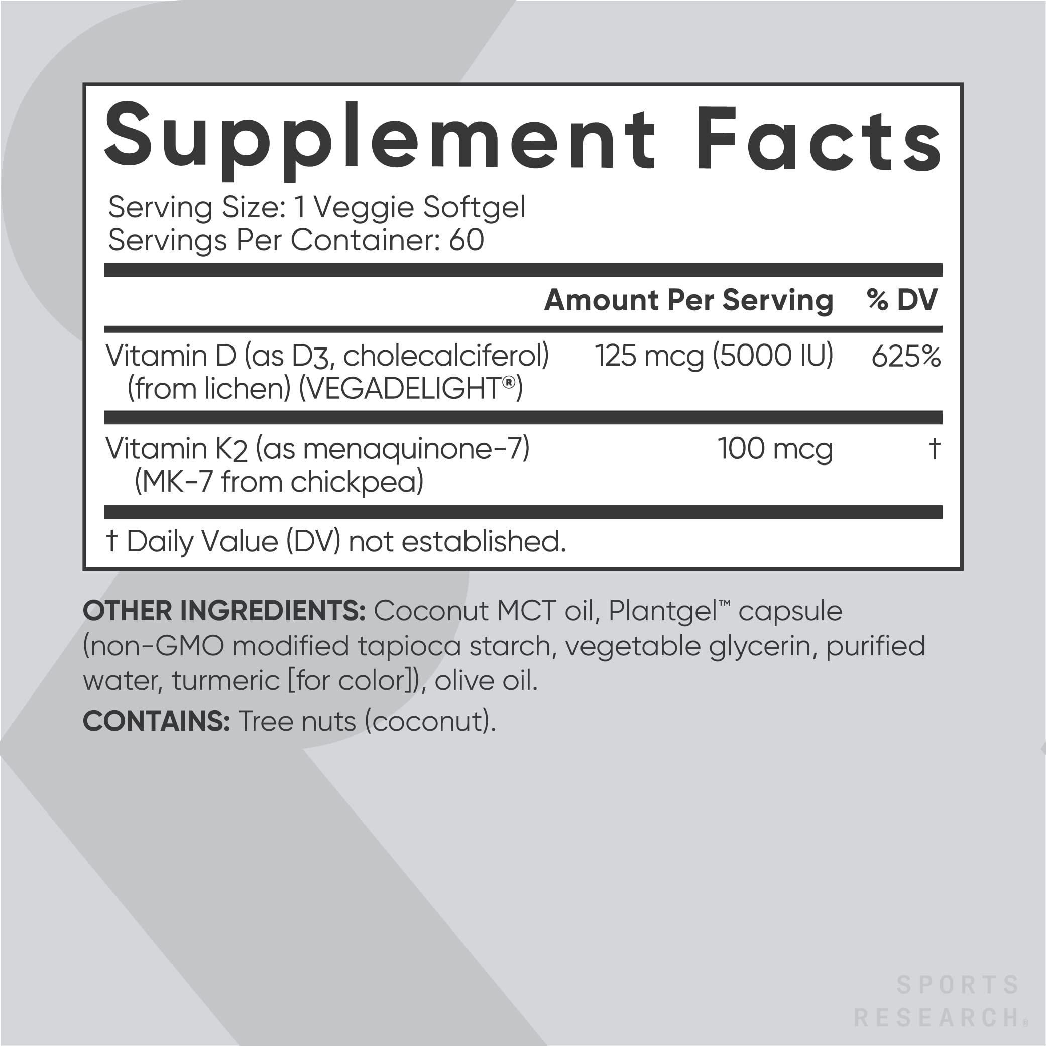 Sports Research Vegan Vitamin D3 + K2 Supplement with Organic Coconut Oil - 5000iu Sports Research uk supplements