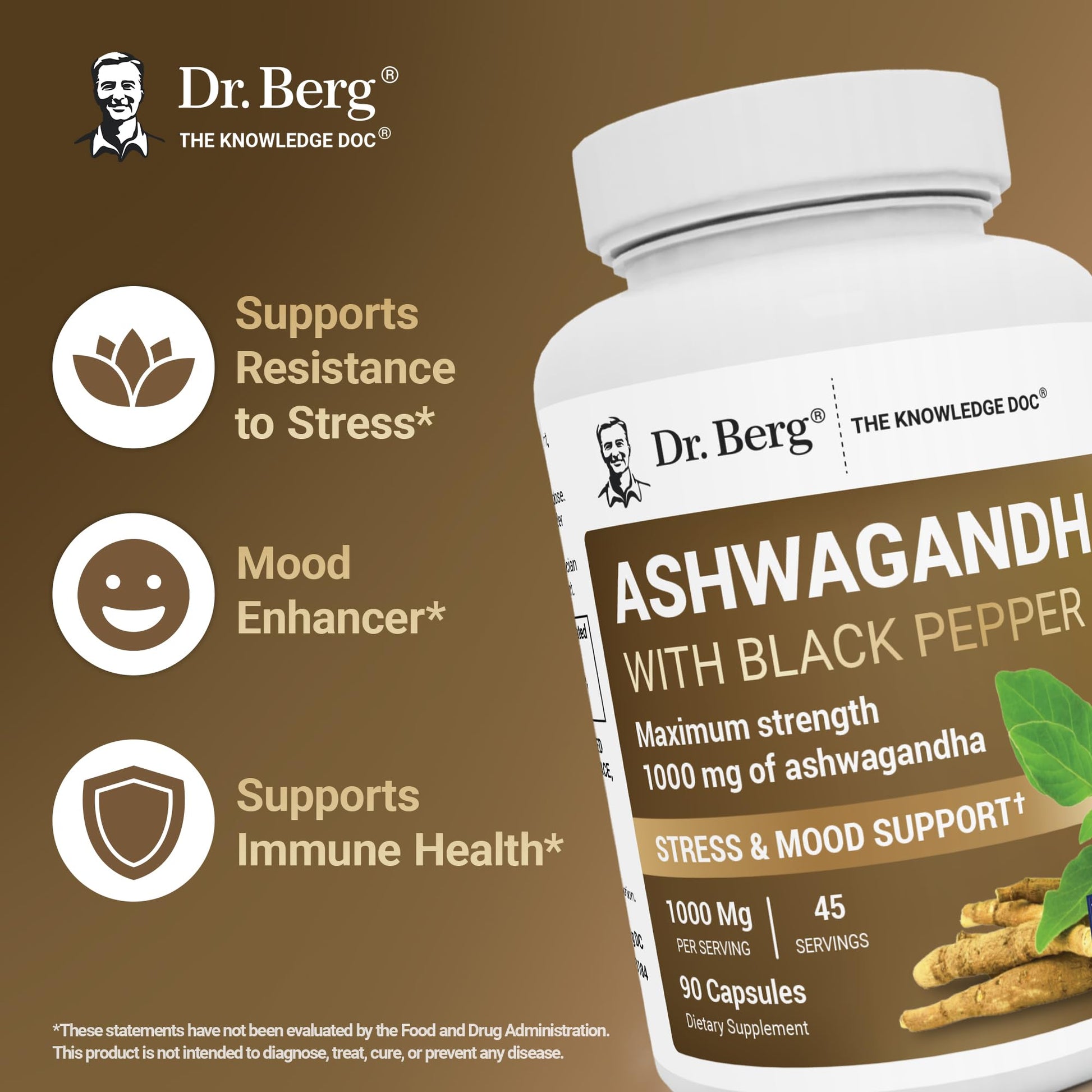 Dr. Berg Ashwagandha Capsules 1000mg - Includes Ashwagandha Root with Black Pepper from Bioperine - Ashwagandha Supplements 90 Capsules Dr. Berg Nutritionals uk supplements
