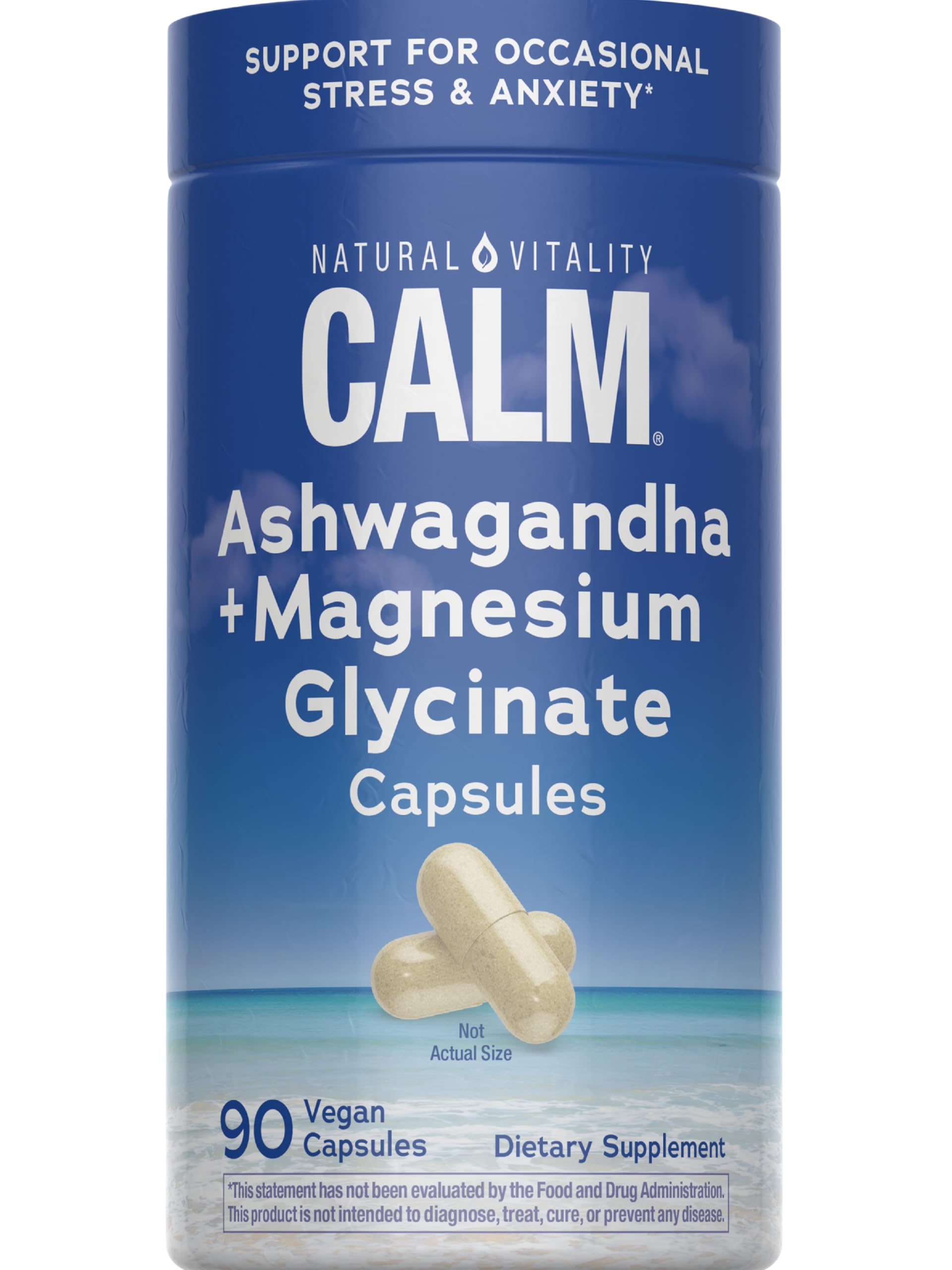Natural Vitality Calm Ashwagandha + Magnesium Glycinate Capsules | Support for Occasional Stress & Anxiety | Gluten Free Supplement | 90 Count Natural Vitality uk supplements