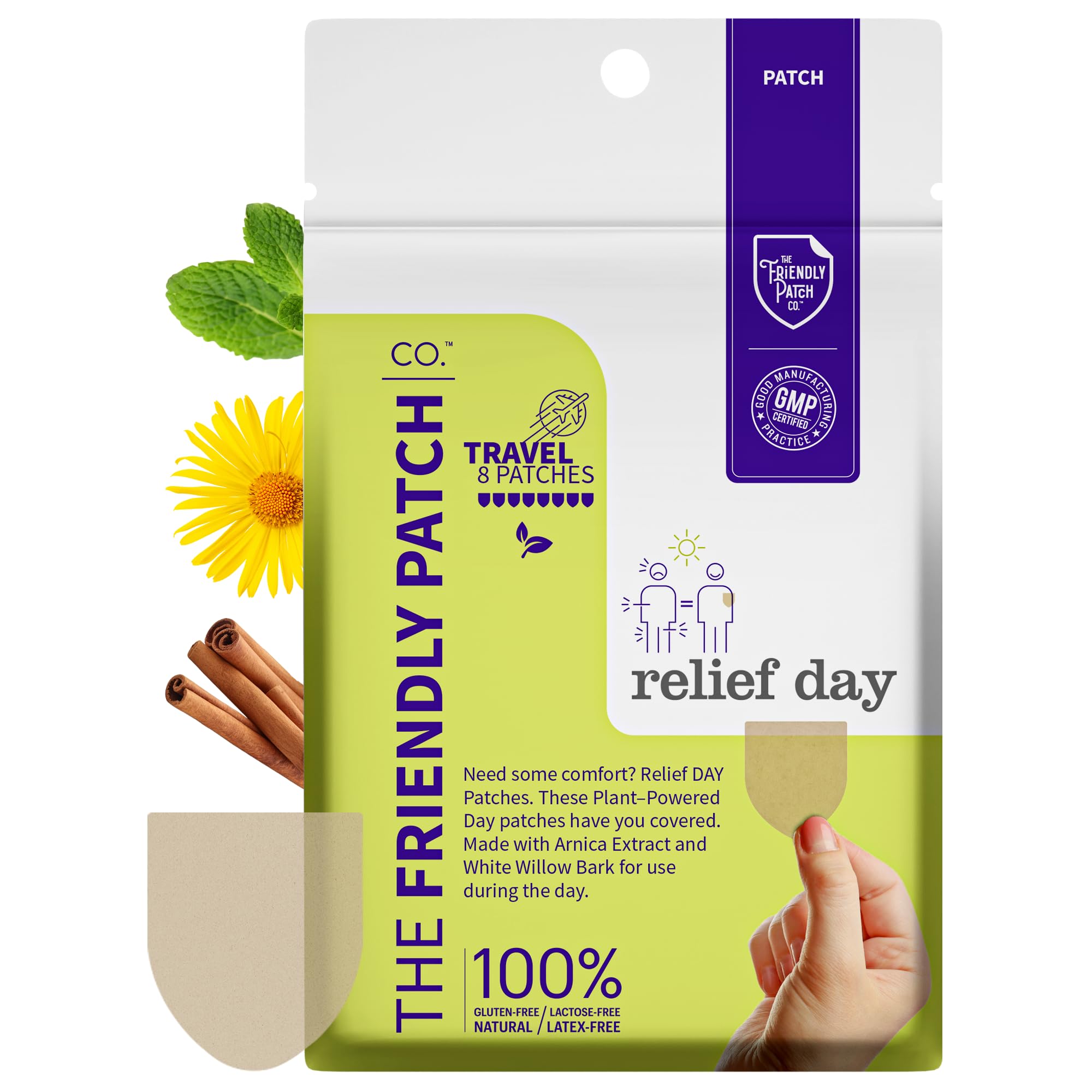 Relief Day Patch - Arnica, White Willow Bark, Saffron & Peppermint for Soreness and discomfort for Women and Men The Friendly Patch CO. uk supplements