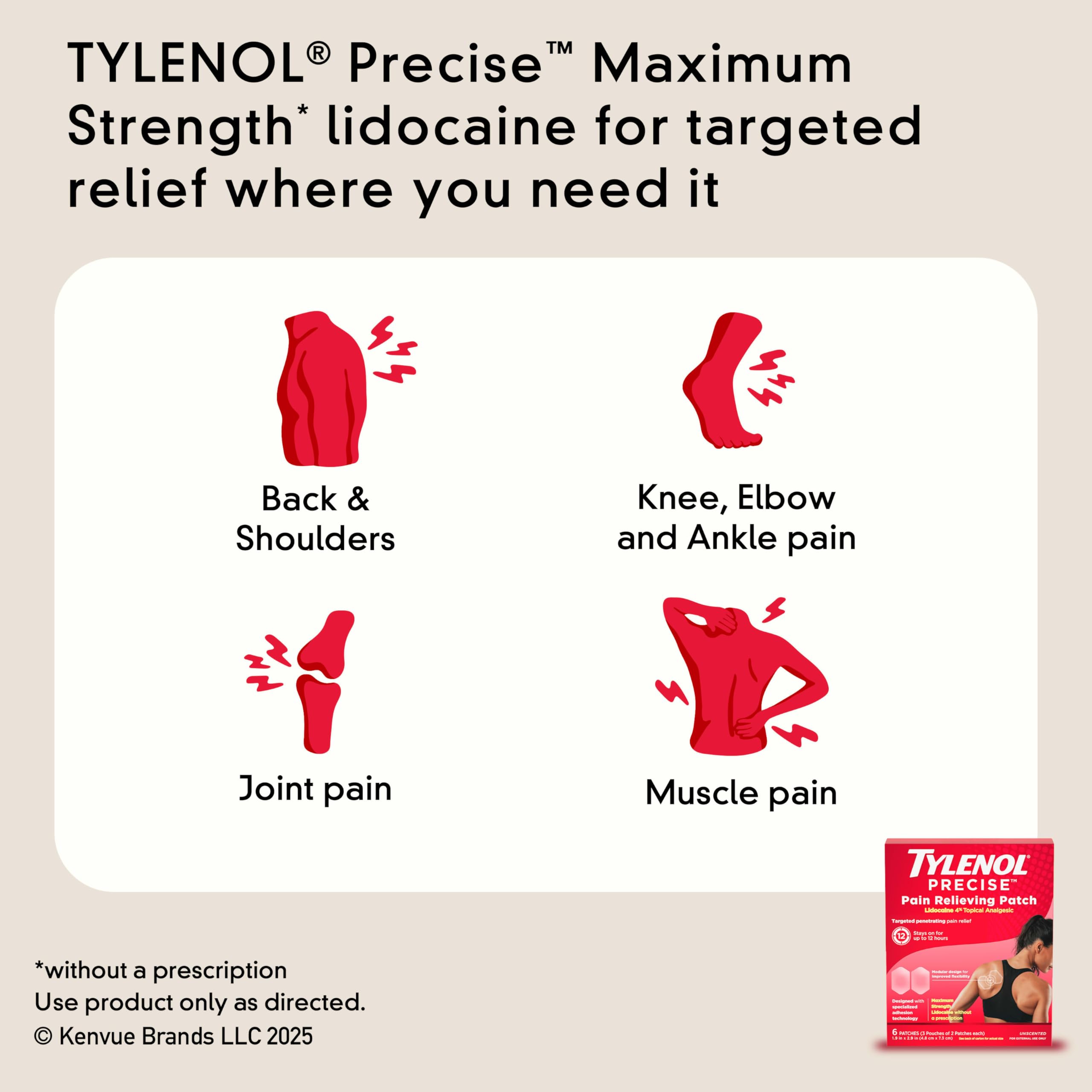 Tylenol Precise Pain Relieving Patches, Topical Analgesic Patches + Maximum OTC Strength Lidocaine Penetrates, Targeted Relief Ideal for Shoulder, Back & Knee Pain, Unscented, 3 x 2 ct Tylenol uk supplements