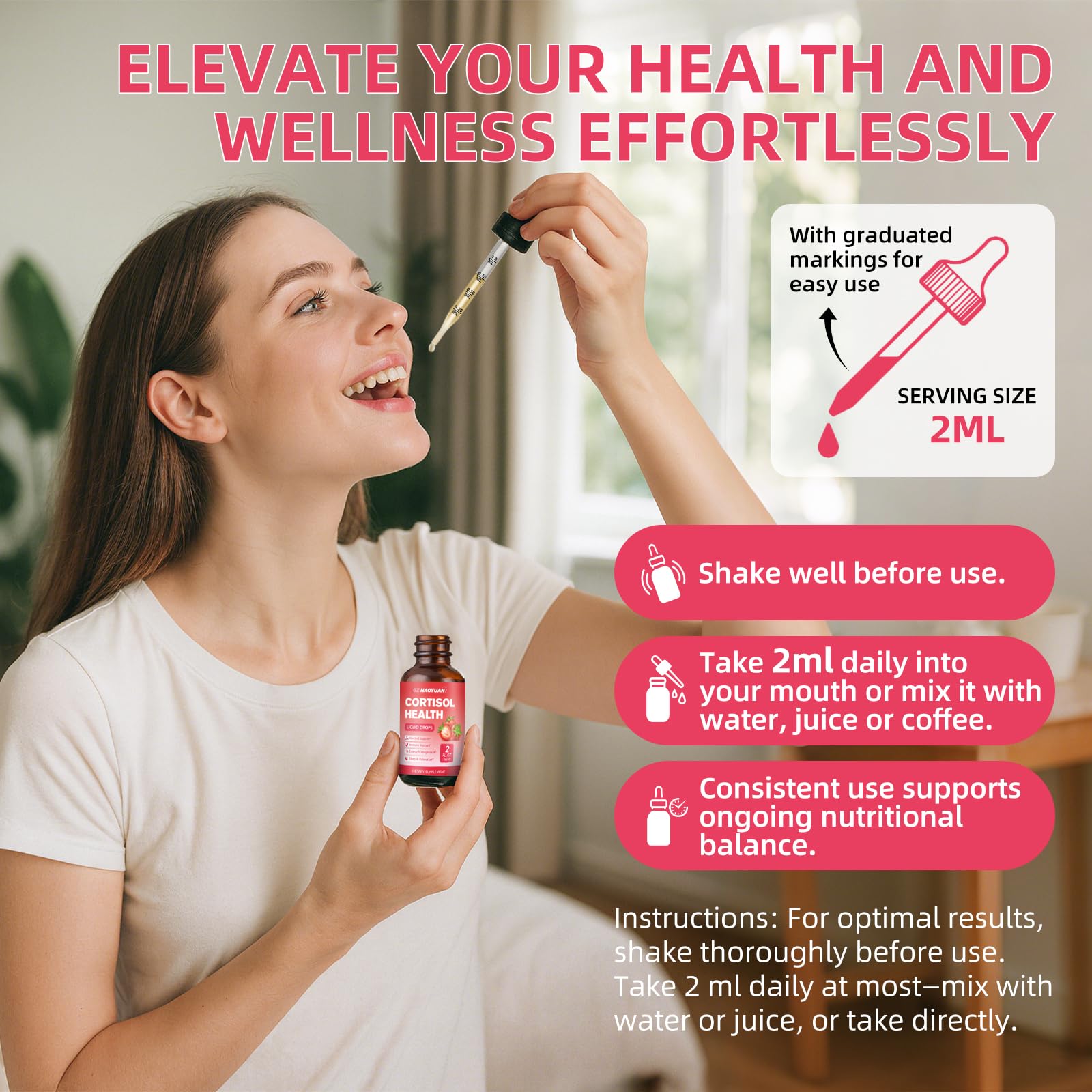 GZ HAOYUAN Cortisol Supplement Liquid Drops for Women and Men with Magnesium, Ashwagandha, L-theanine, Phosphatidylserine for Lower Cortisol, Calm, Mood, Sleep Support - 2 FL.OZ, Strawberry GZ HAOYUAN uk supplements