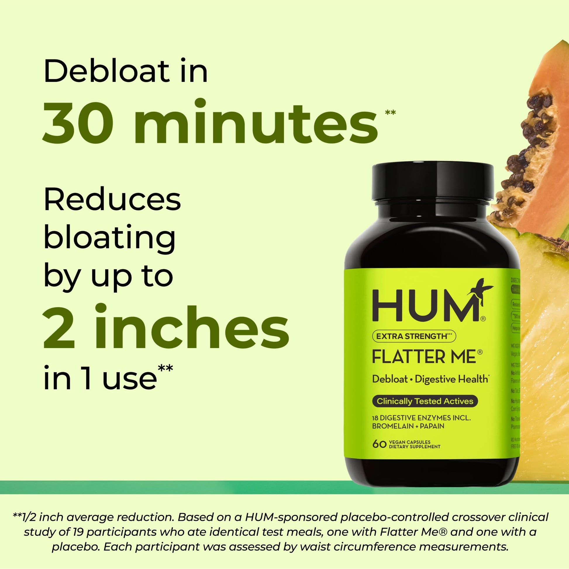 HUM Flatter Me Extra Strength Digestive Enzymes for Women, Men, Digestive Gut Bloating Supplement, Ginger, Peppermint Leaf, Fast Acting Anti Bloat Pills Multi Enzyme for Debloating, 60 Capsules HUM uk supplements