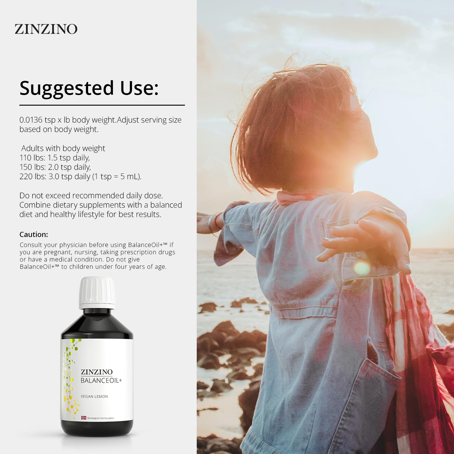 Zinzino - BalanceOil+ Vegan Lemon, Synergistic Blend with Marine Micro-Algae, Olive Oil, Ahiflower Seed Oil, Vegan Vitamin D3-300 ml ZINZINO uk supplements