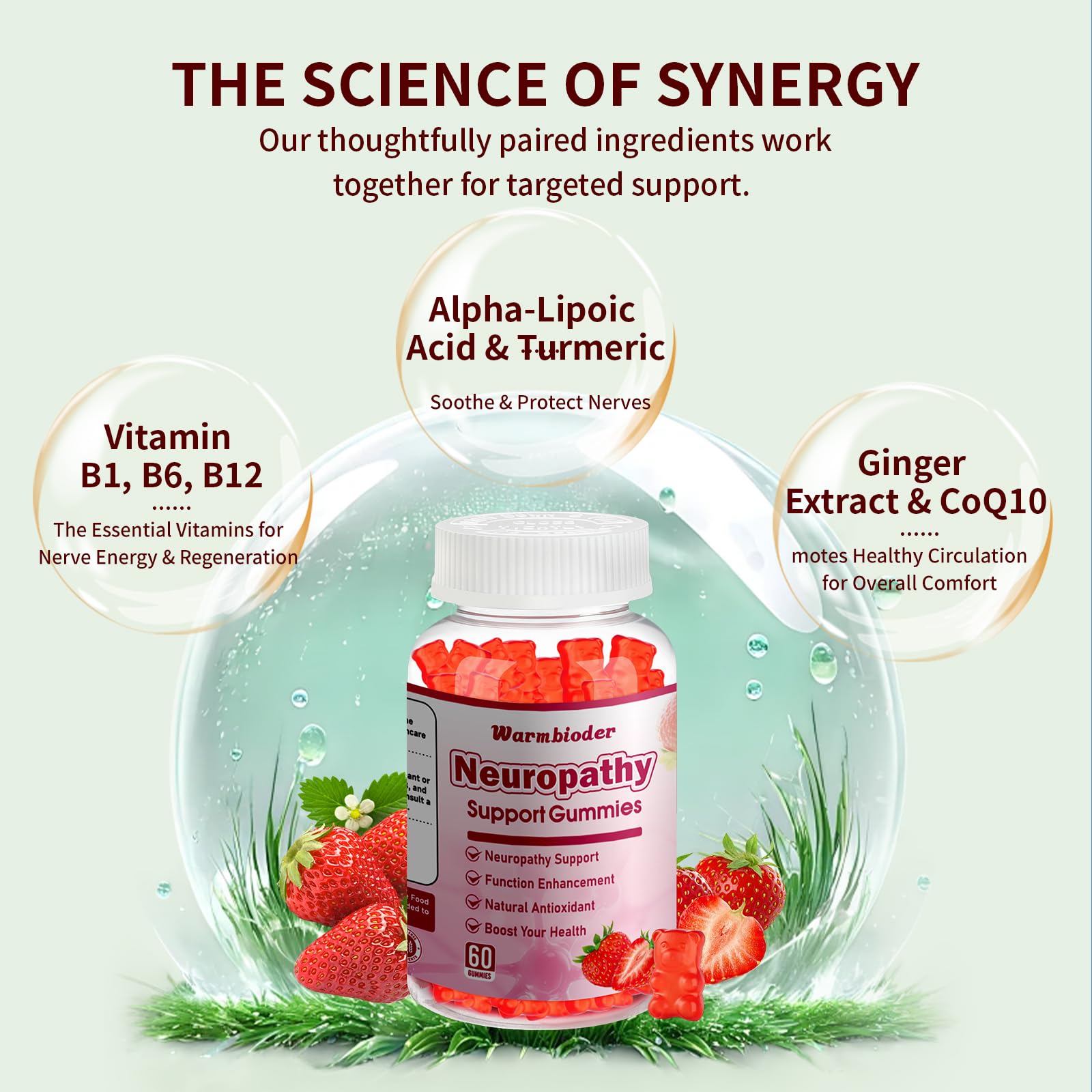 Sugar Free Neuropathy Support Gummies for Nerve – Enhanced Nerve Health, Regeneration, Cognitive Support with Vitamin B1, B6, B12, Magnesium, ALA, Turmeric, CoQ10 & More Warmbioder uk supplements