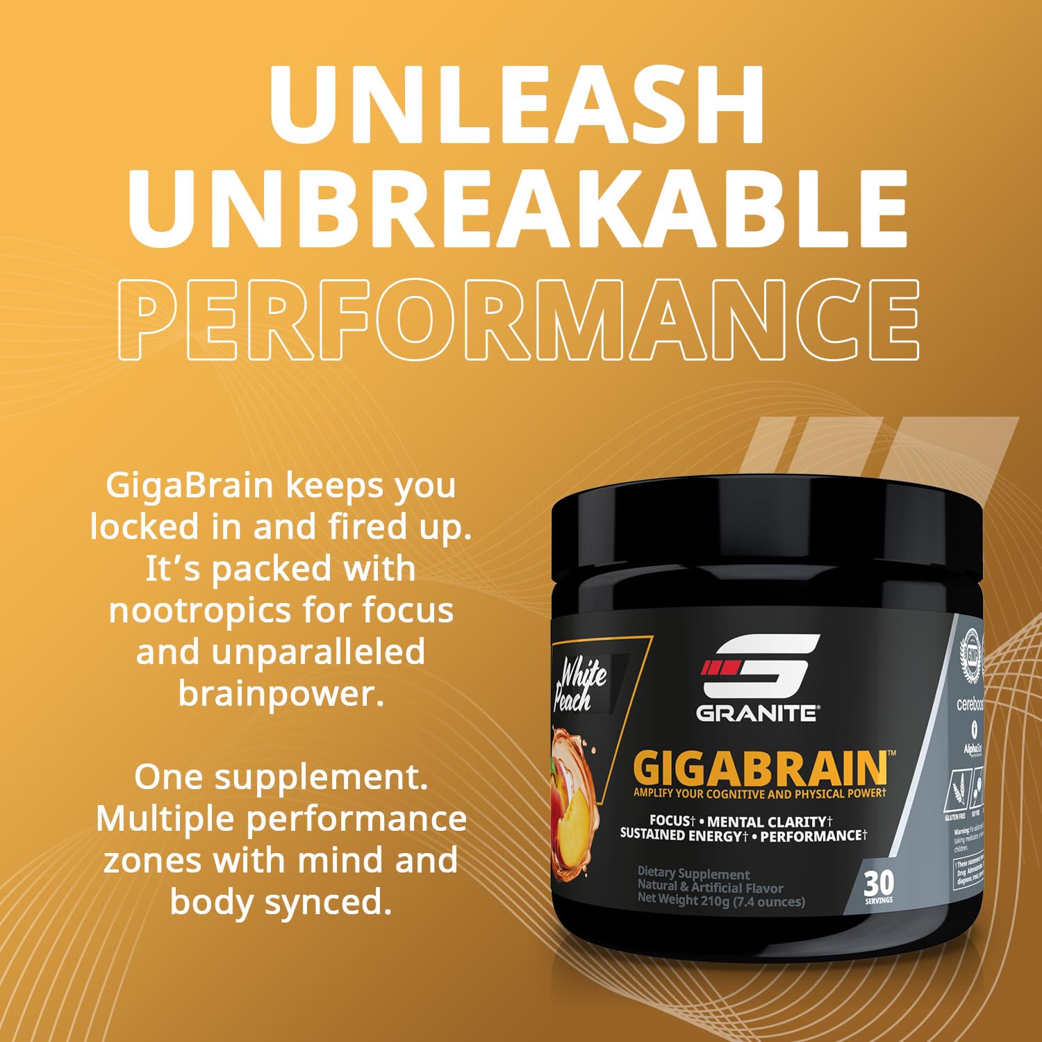 Granite Nutrition GigaBrain Nootropic Energy Powder – Cereboost, Alpha-GPC & ElevATP – Cognitive Focus Supplement for Sustained Energy & Performance – White Peach, 30 Servings Granite Supplements uk supplements