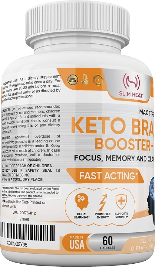 Keto Brain Booster - Brain Supplement - Focus, Concentration, Memory Neuro Supplement for Women & Men - Supports Learning, Energy, Immunity - All Natural, Non GMO, Made in USA - 60 Capsules Slim Heat uk supplements
