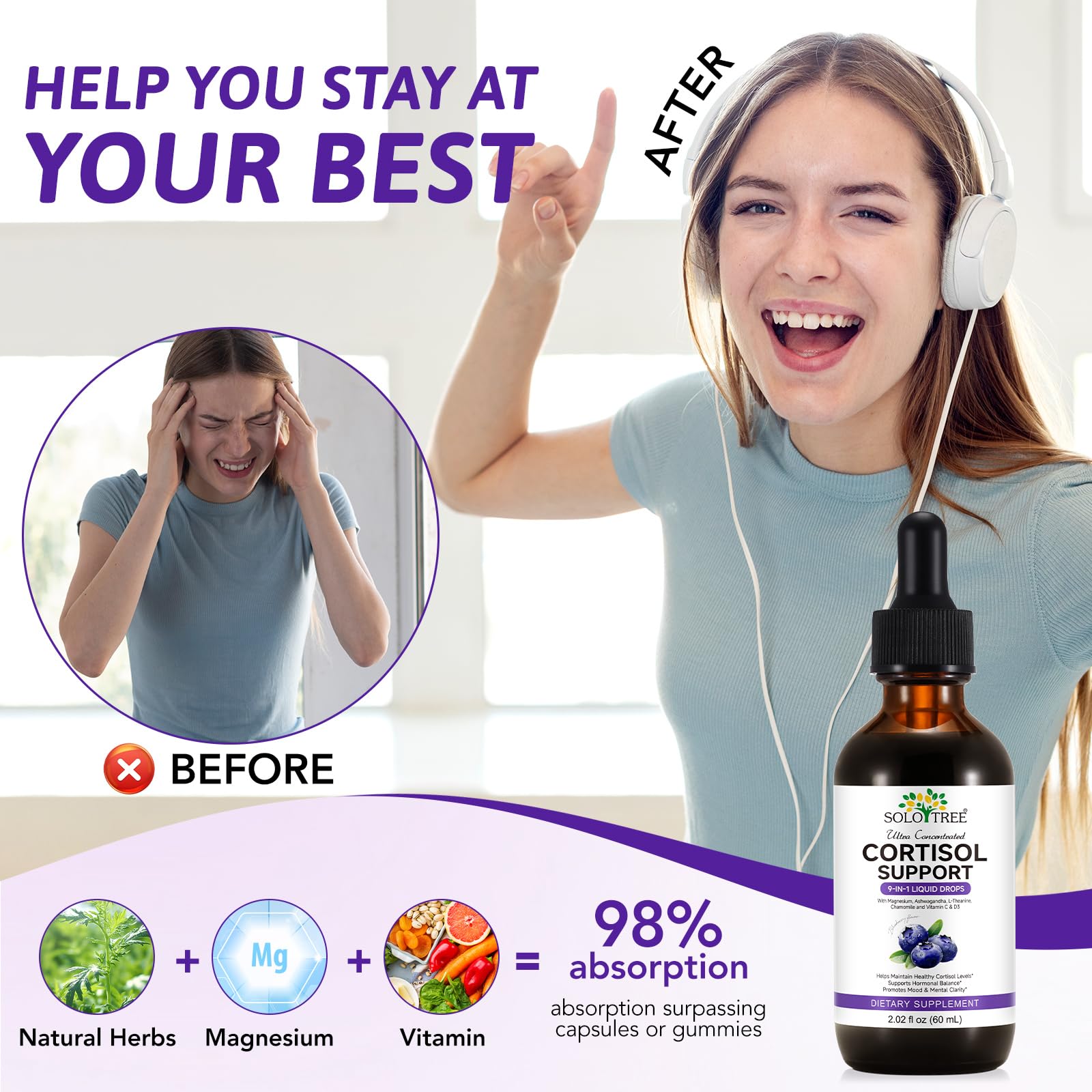 NIFEISHI Cortisol Reducer & Manager Liquid Drops for Women & Men | Cortisol Supplements with Ashwagandha & Magnesium | 9-in-1 Stress & Mood Support, Blueberry Flavor-2.02 floz NIFEISHI uk supplements