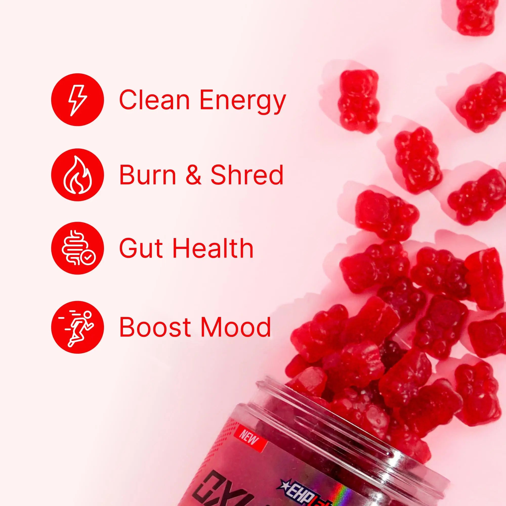EHP Labs OxyShred Gummies - Pre Workout Gummies & Energy Chews with 100mg Caffeine, L-Carnitine for Thermo & Metabolic Support, All Natural Energy Boost EHP Labs uk supplements