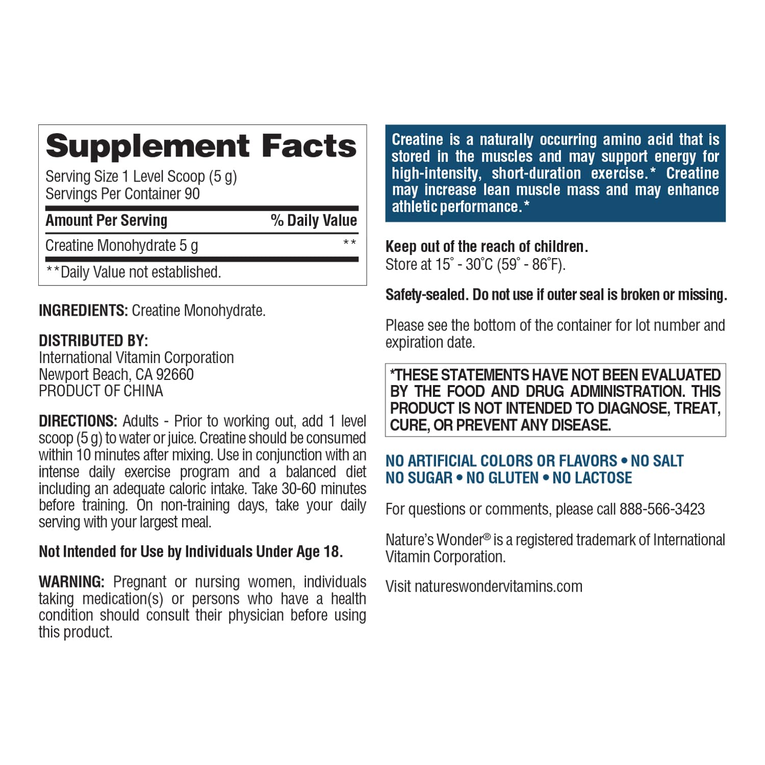 Nature's Wonder Micronized Creatine Monohydrate Powder 5g, Muscle Health, Muscle Energy Production, No Lactose, 5g of Micronized creatine Powder per Serving, 450G, 90 Servings Nature's Wonder uk supplements