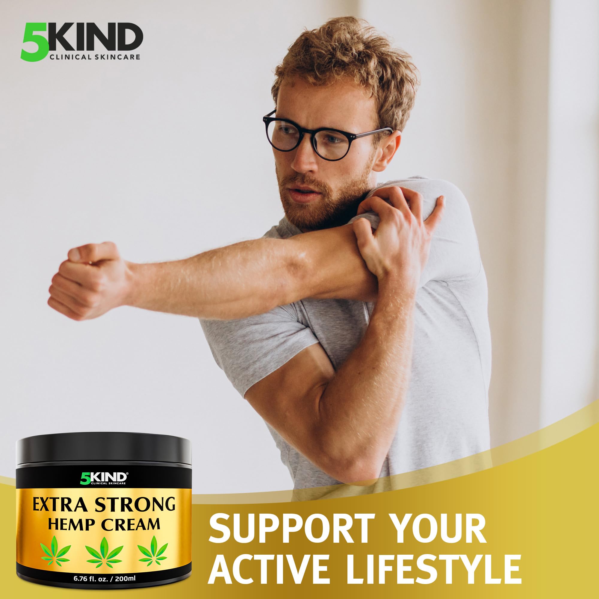 5kind Extra Strong Hemp Cream 6.76 fl oz - Maximum Strength - Natural Topical Cream - Muscle Rub for Lower Back, Joints, Neck, Knees, Shoulders 5kind clinical skincare uk supplements