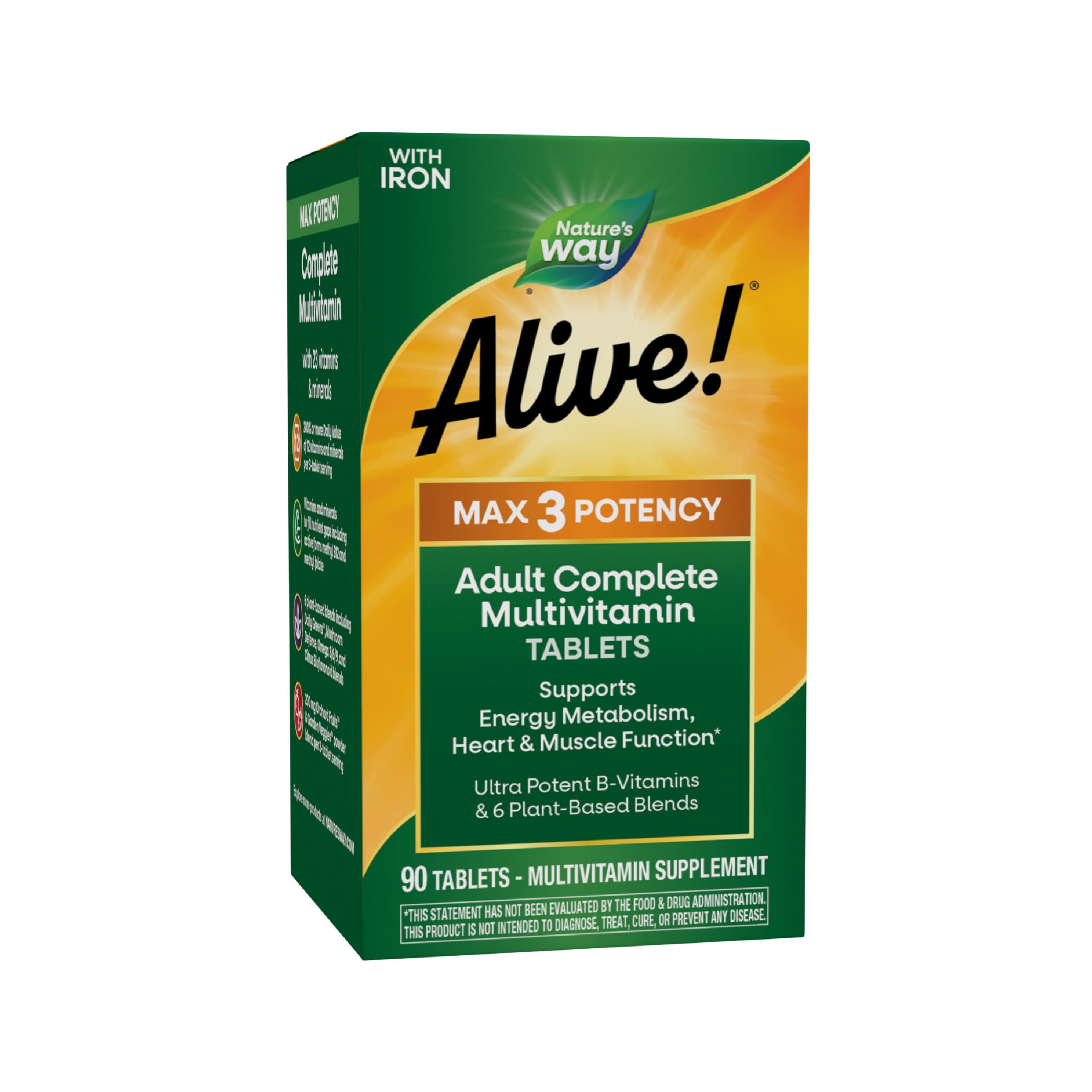 Nature's Way Alive! Max3 Potency Daily Multivitamin, Methylated B12 and Folate, Ultra Potency B-vitamins to Support Energy Metabolism*, 90 Tablets Nature's Way uk supplements